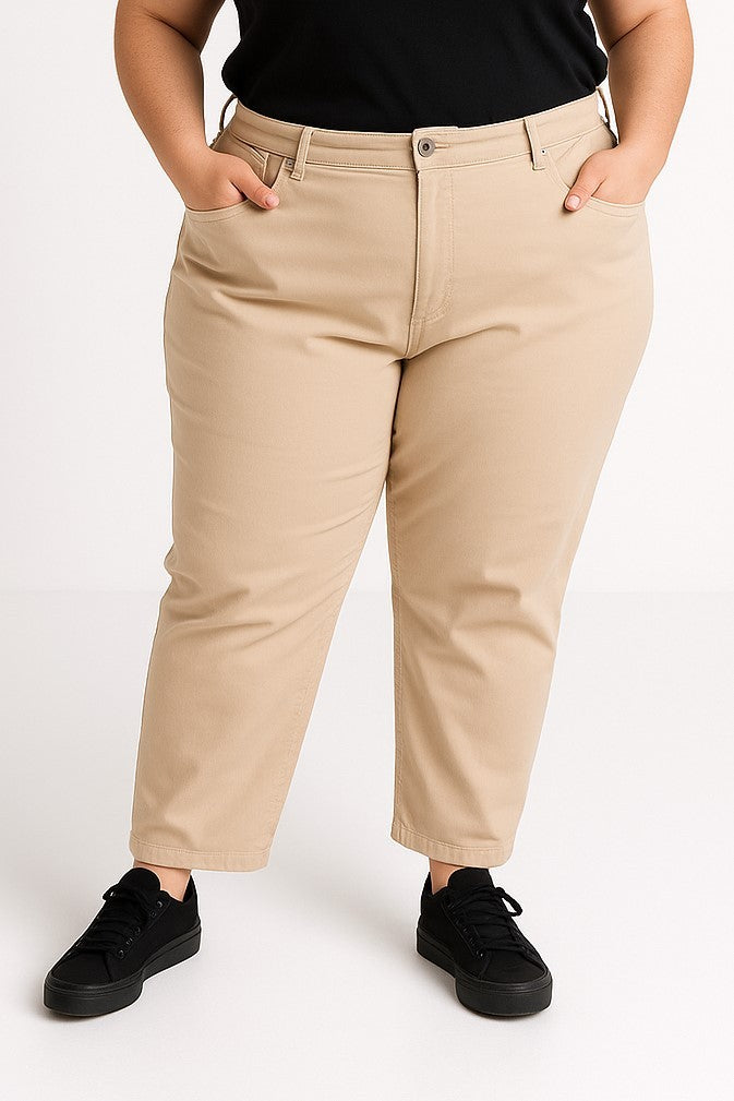 Pantaloni in cotone taglie forti, beige