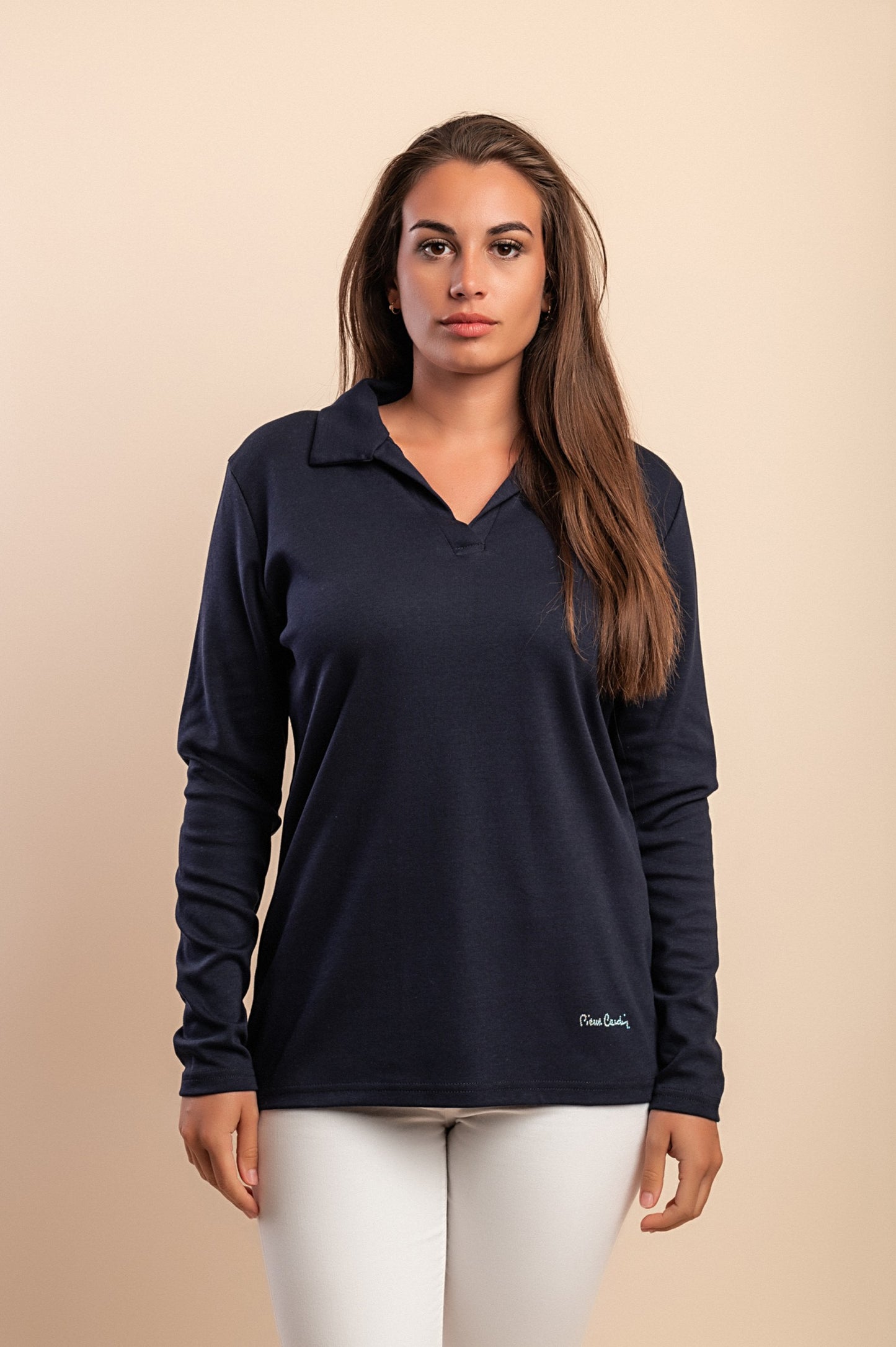 Top a manica lunga in cotone, nero