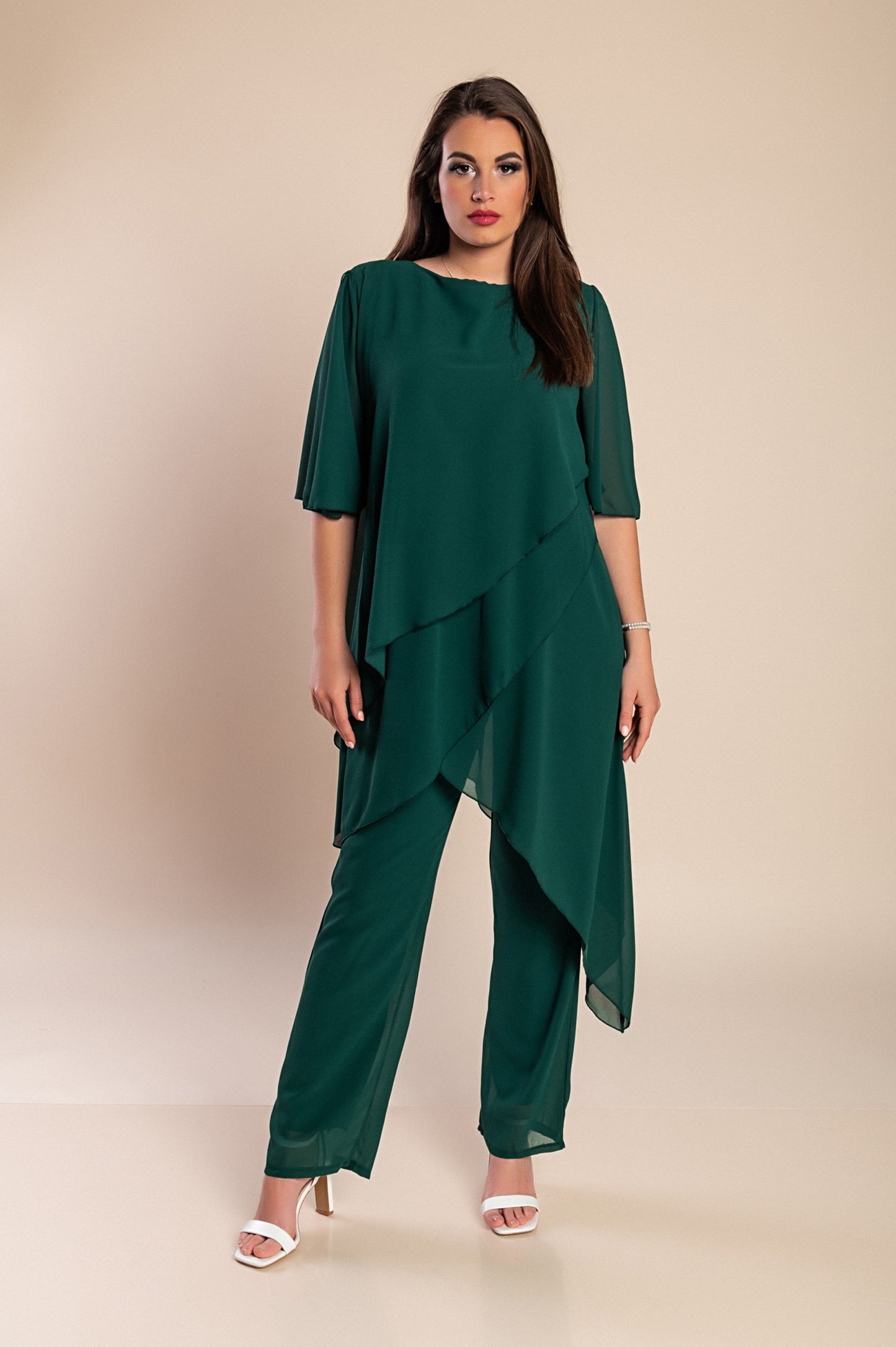 Set di elegante tunica traslucida e pantaloni lunghi Claudette, neri
