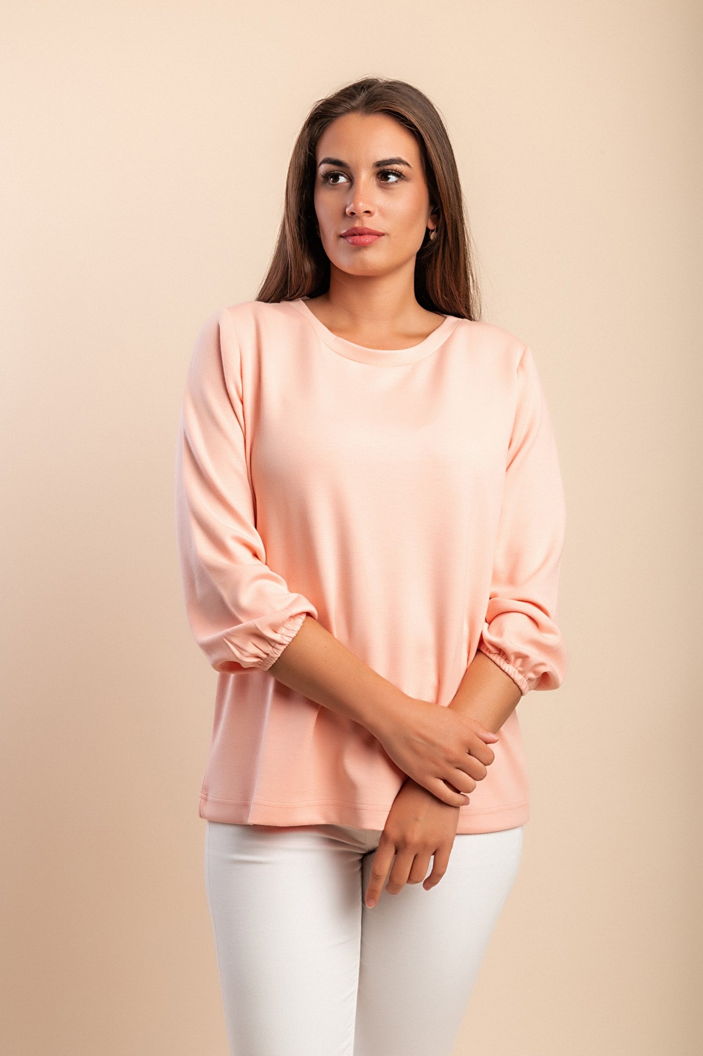 Camicetta a maniche lunghe taglie forti, rosa chiaro