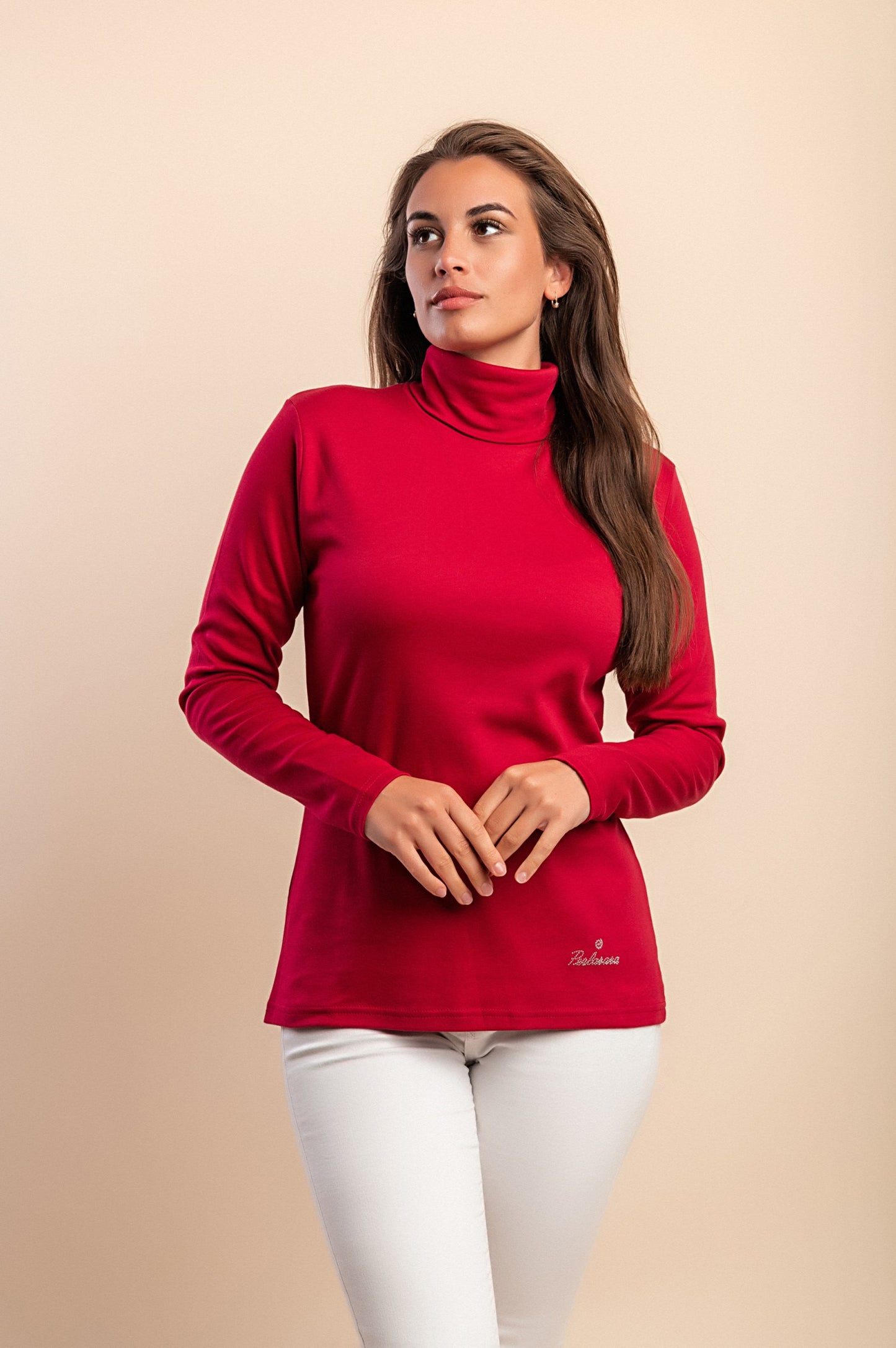 Top in viscosa con collo alto, blu scuro