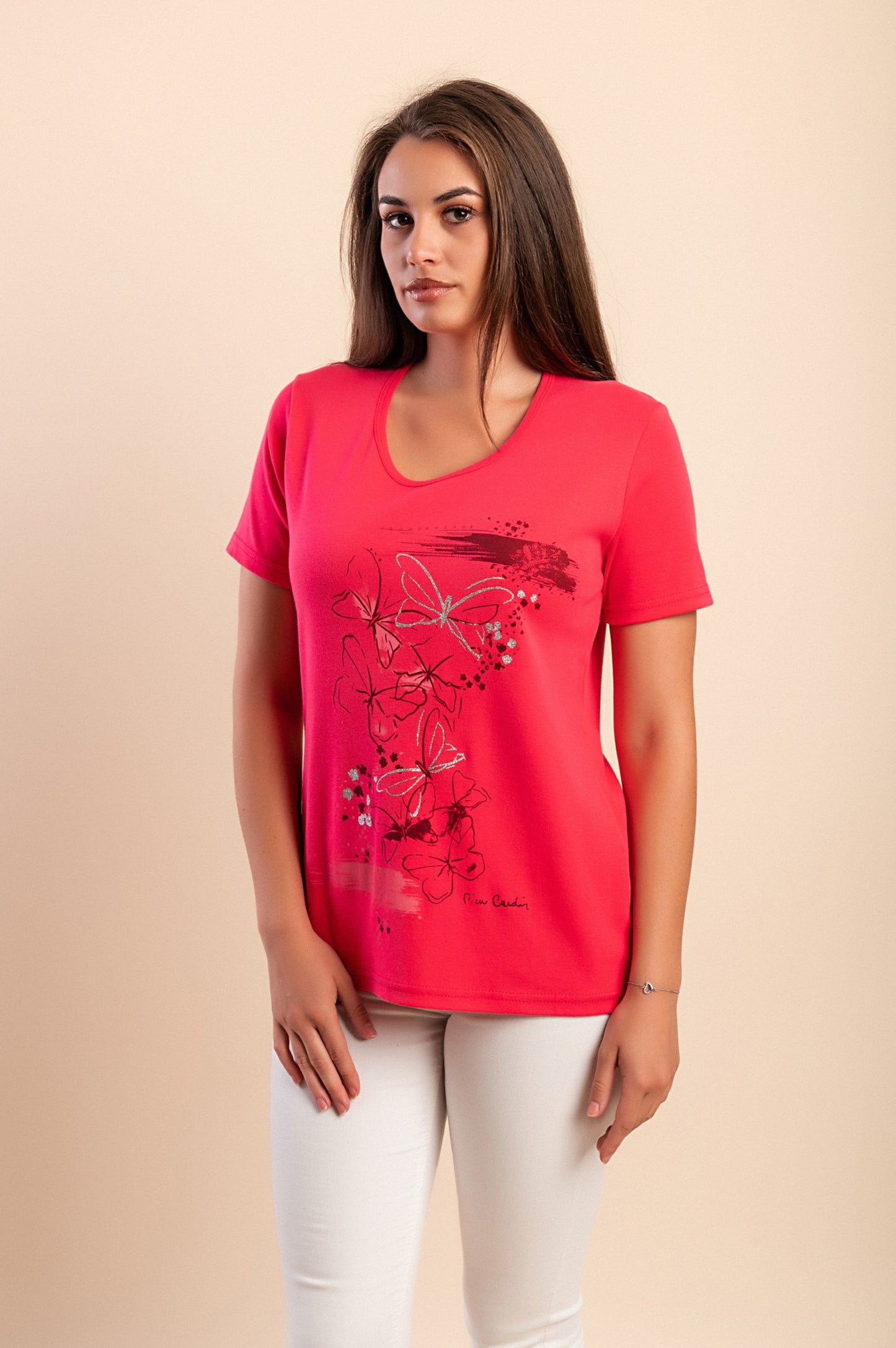 T-shirt in cotone con stampa, fucsia