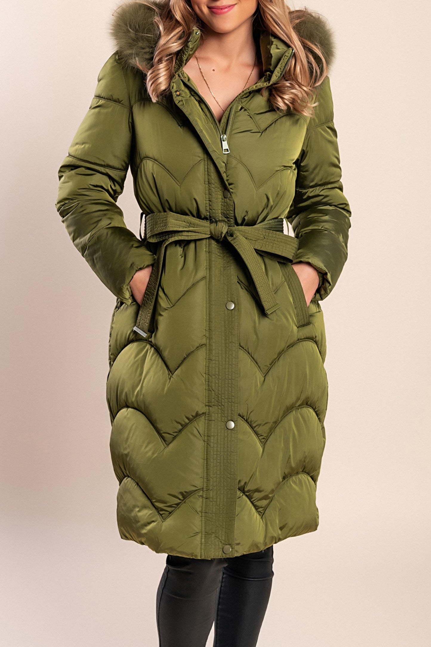 Giacca trapuntata con cappuccio, verde