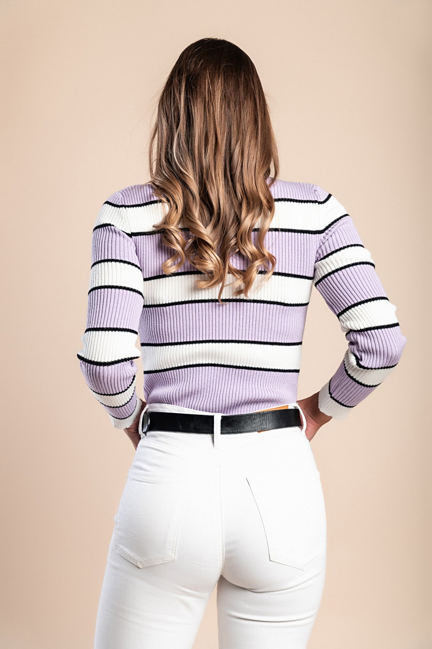 maglietta lavorata a maglia con motivo a righe, lilla