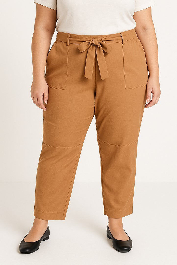 Pantaloni in viscosa taglie forti, cammello