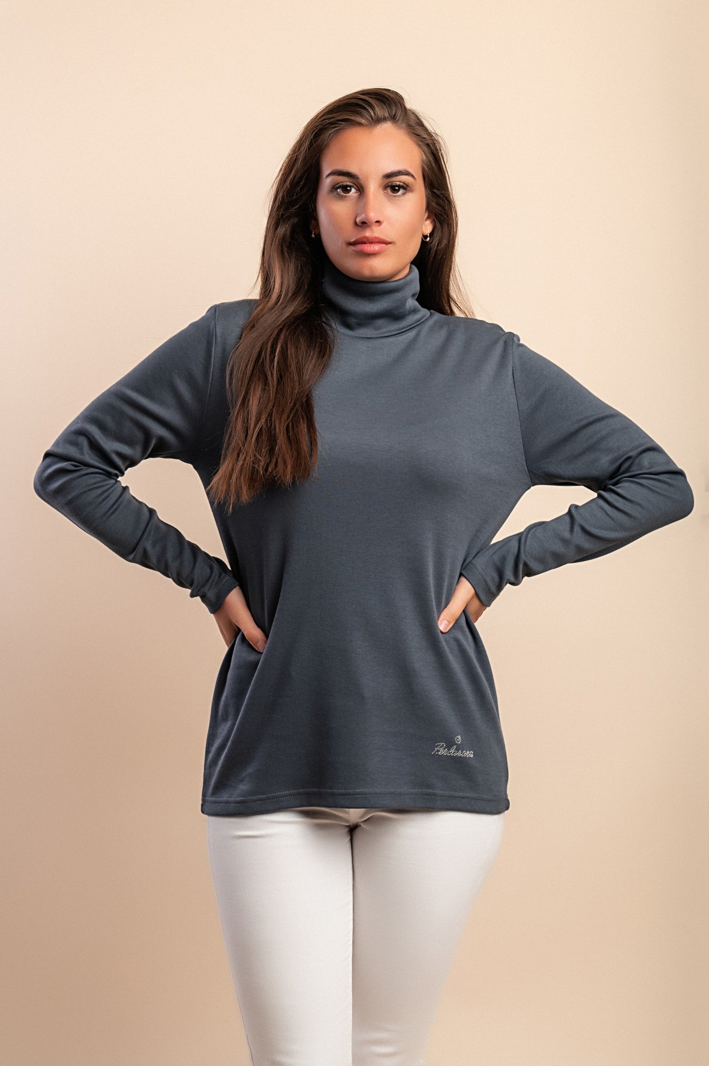 Top in viscosa con collo alto, blu scuro