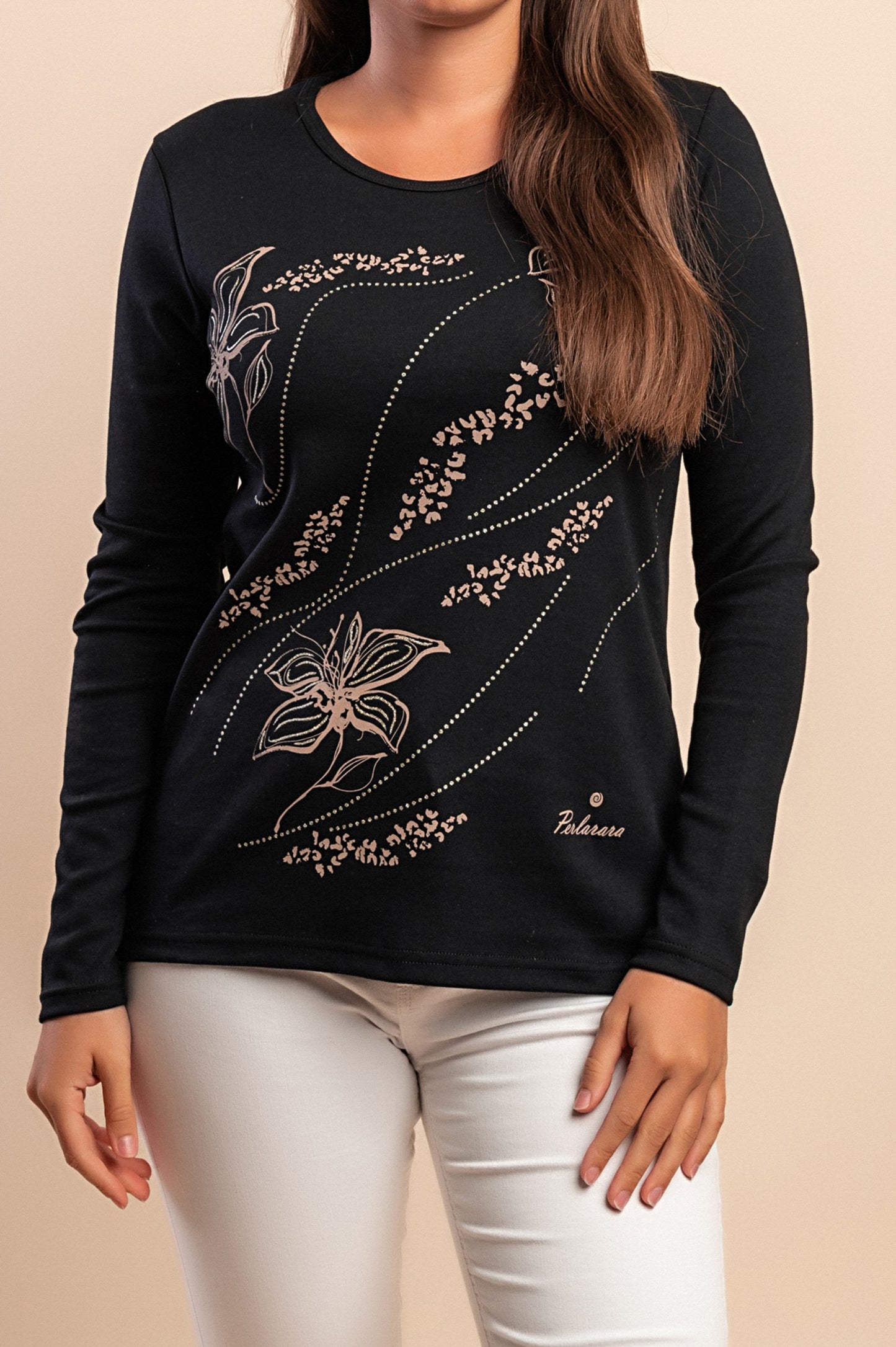 Top a maniche lunghe in cotone, nero