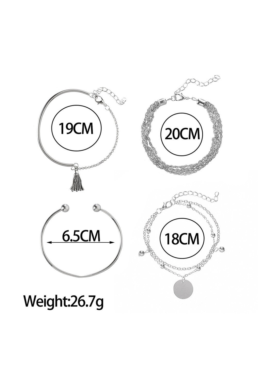 SET DI 4 BRACCIALI A VARIE FORME EVENNE, ARGENTO