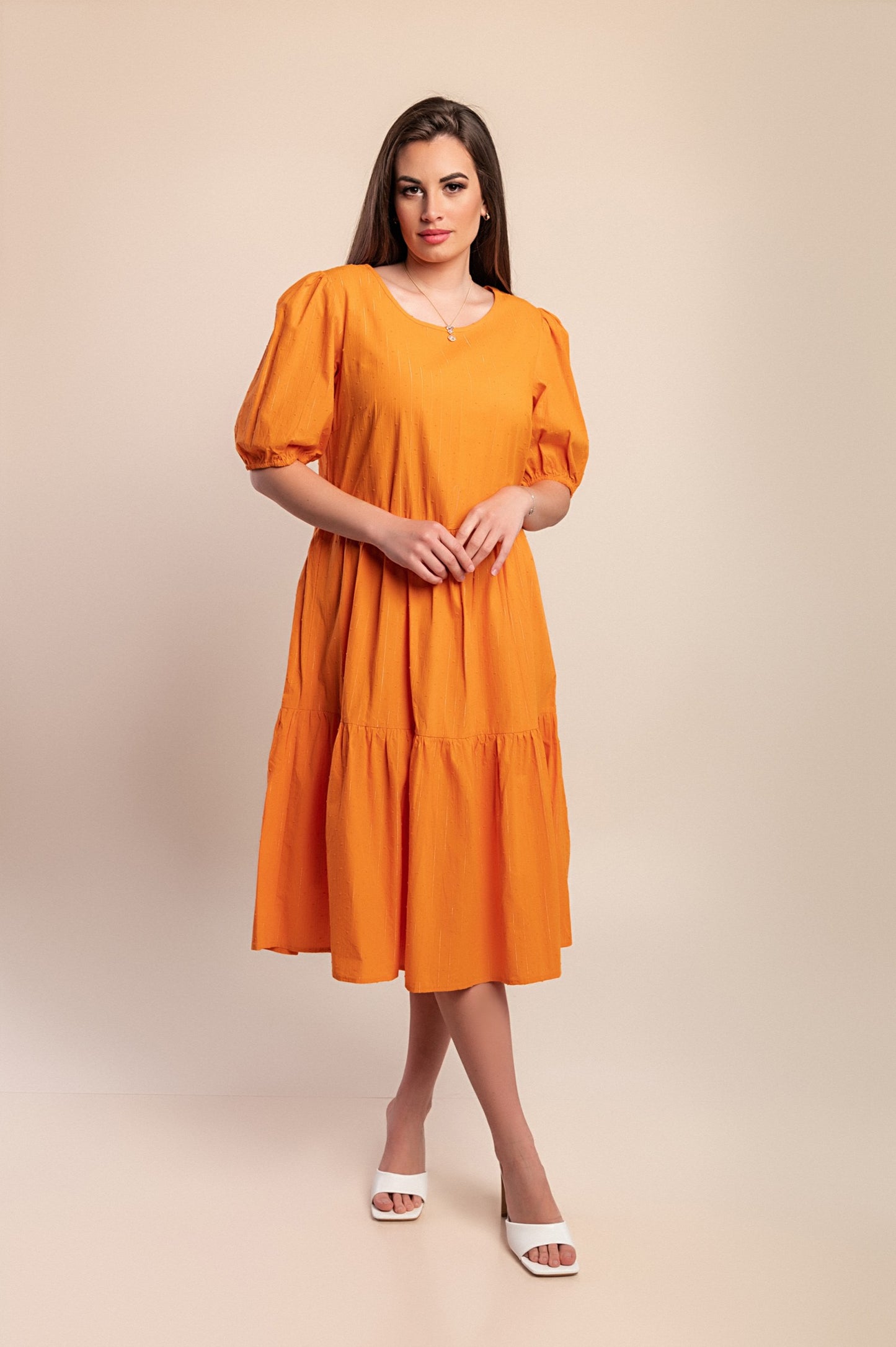 Abito in cotone largo, arancione