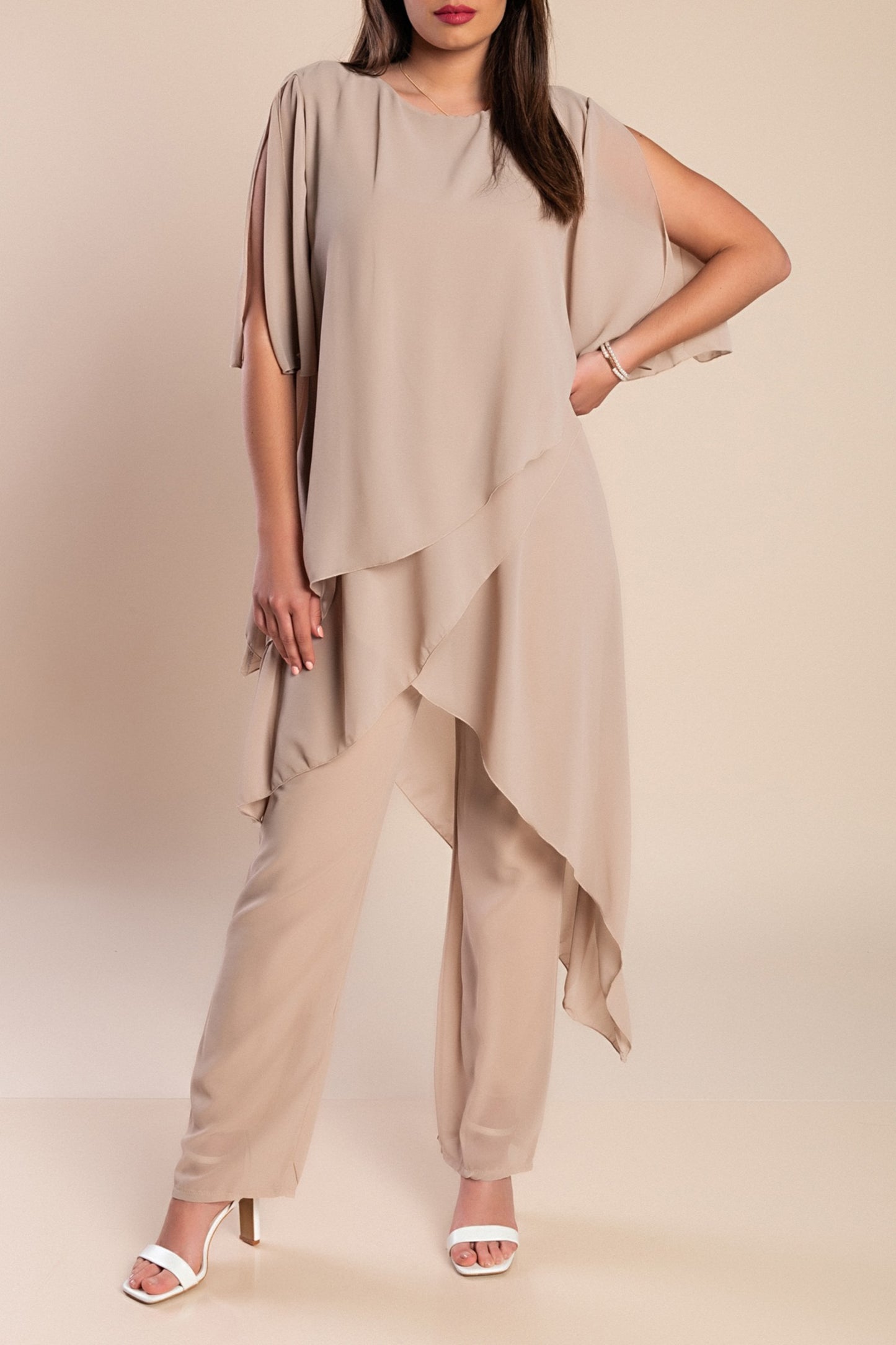 Set di elegante tunica traslucida e pantaloni lunghi Claudette, neri