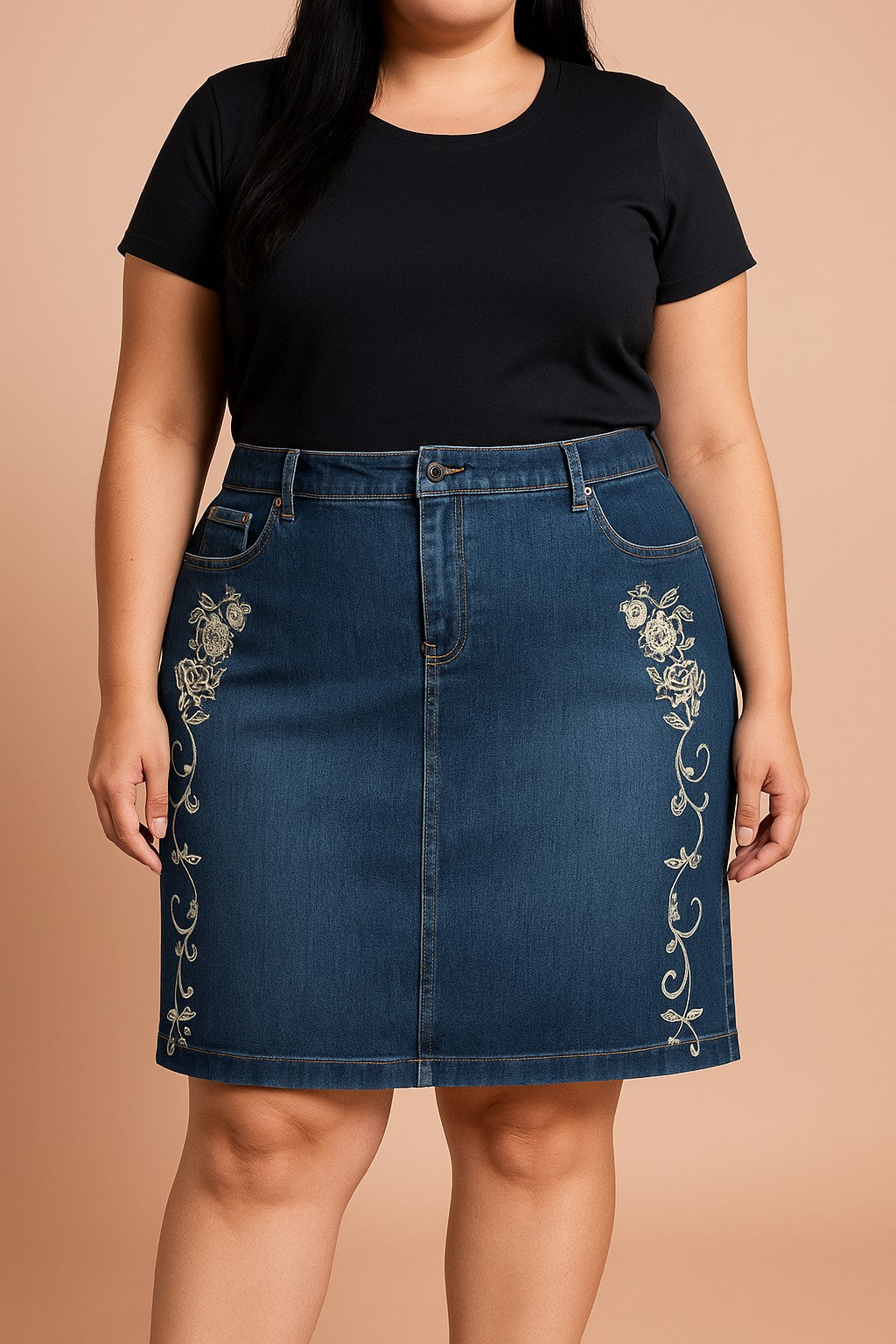Gonna in denim taglie forti, blu