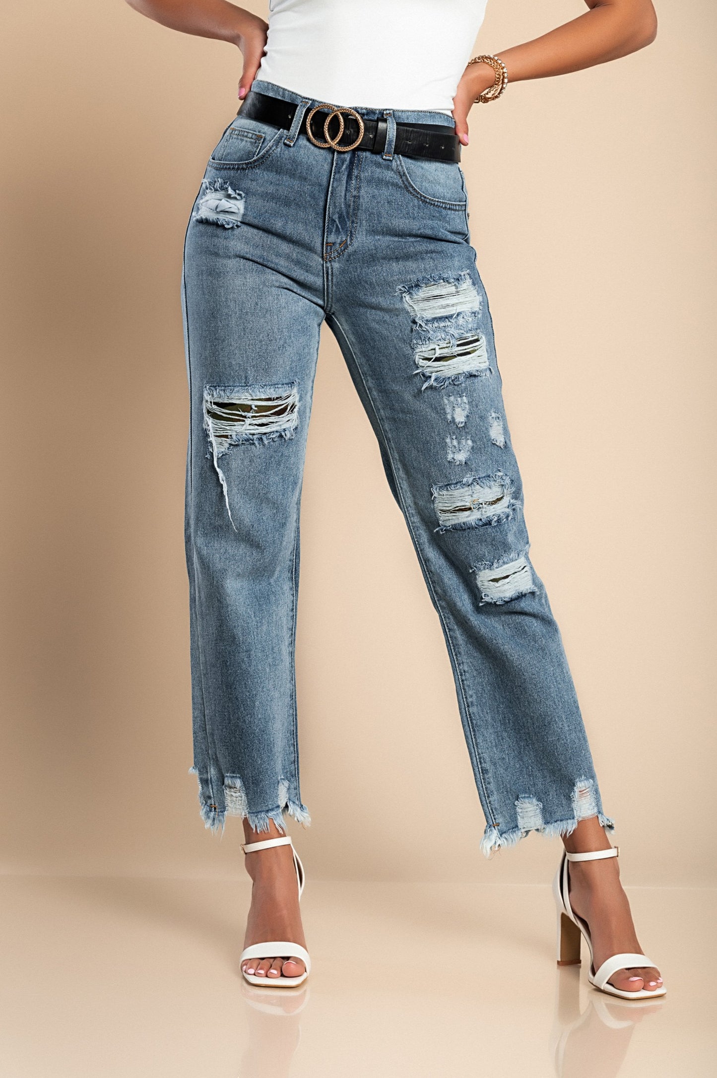 Jeans con buchi, verde