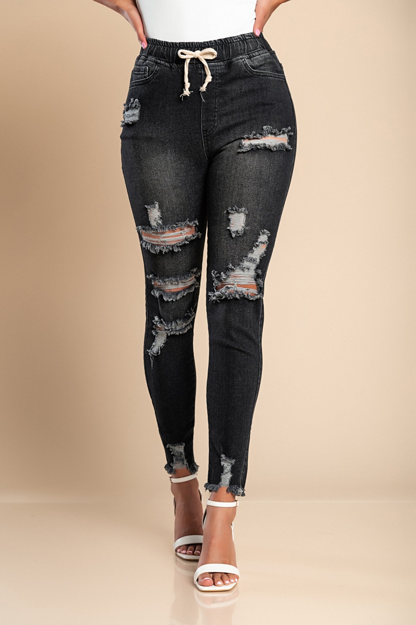 Jeans attillati a vita alta e spacchi Stefana, celeste