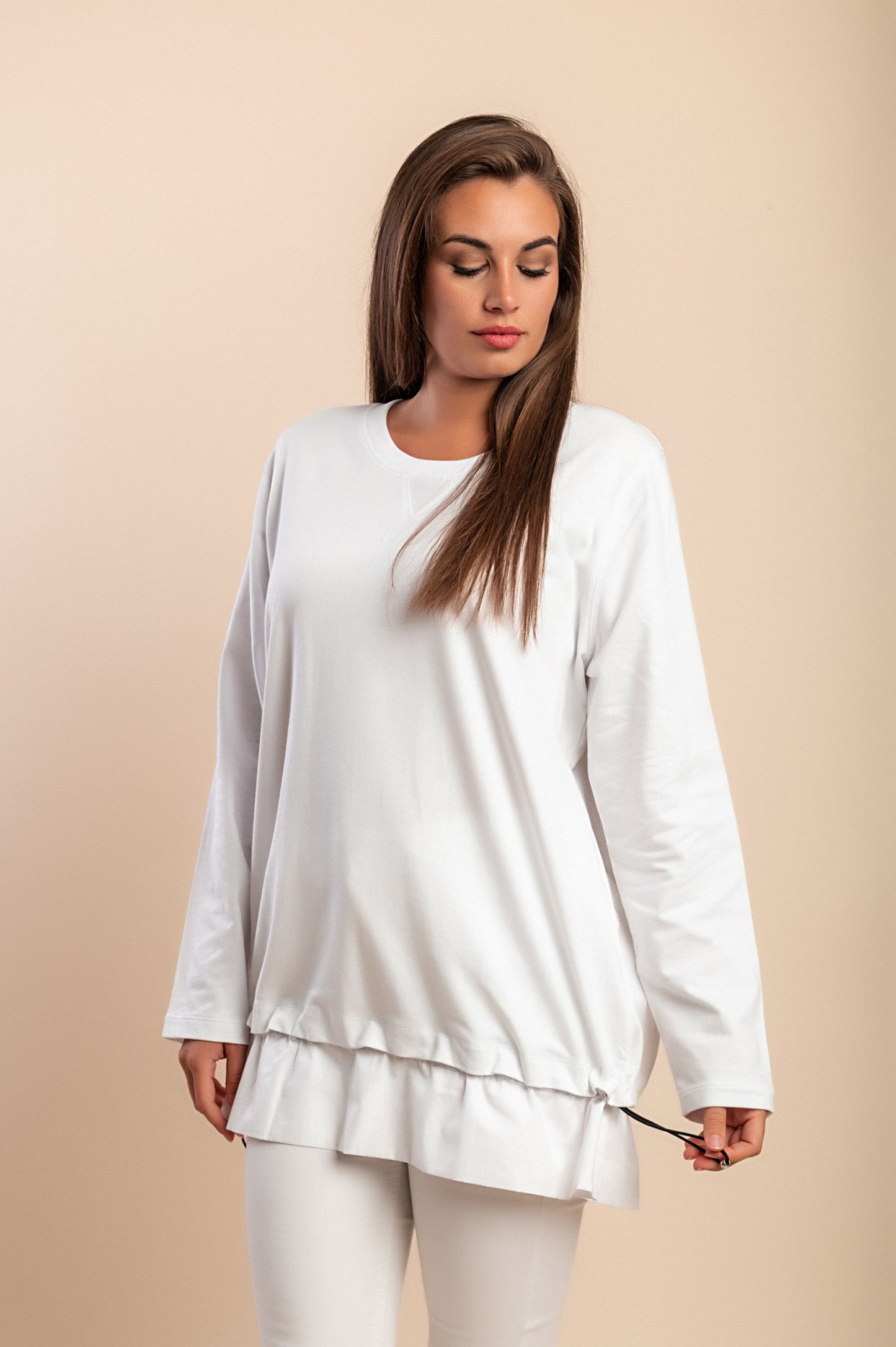 Top in cotone taglie forti, bianco