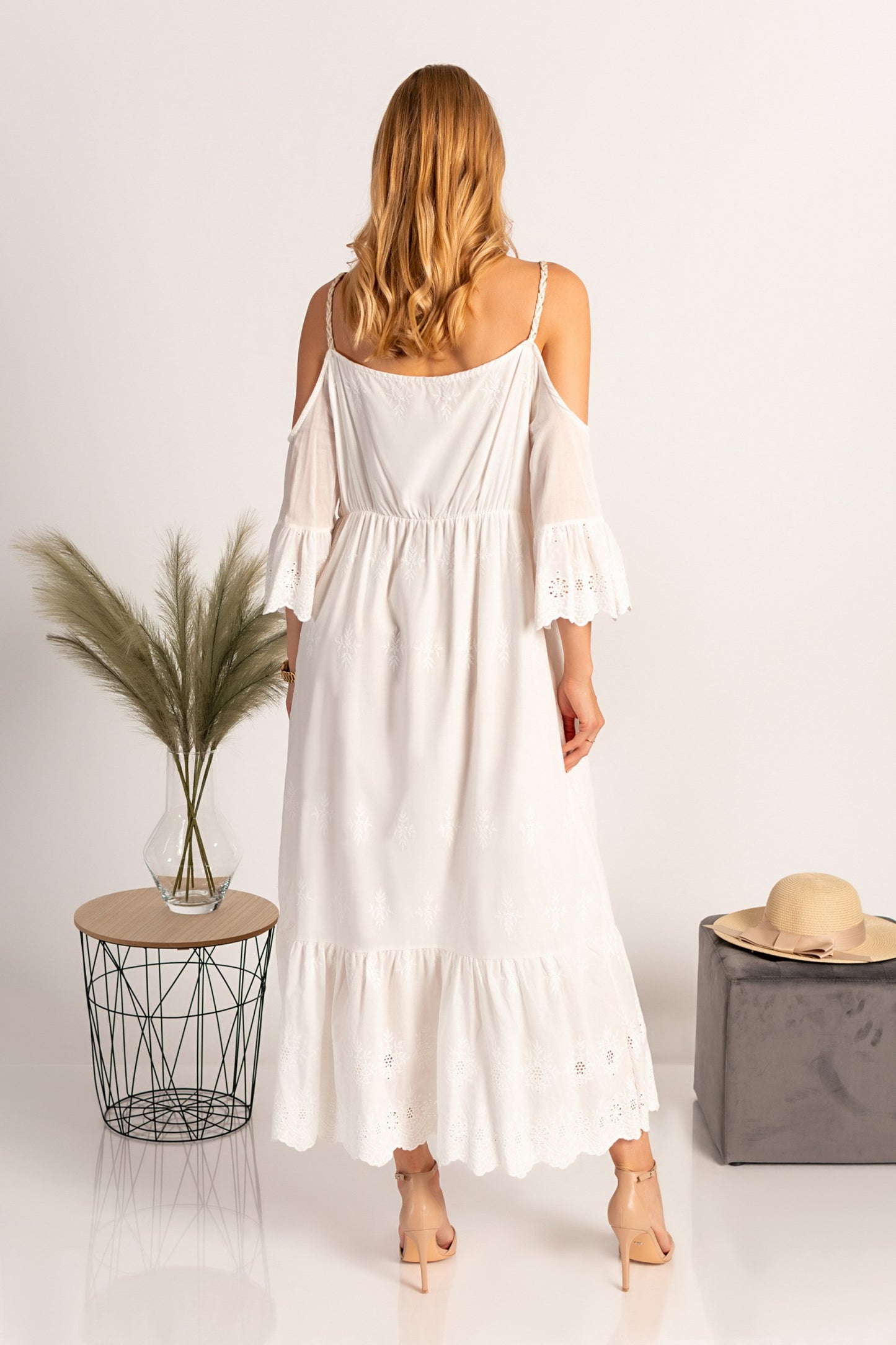 Maxi abito mare con ricamo Fioranna, bianco