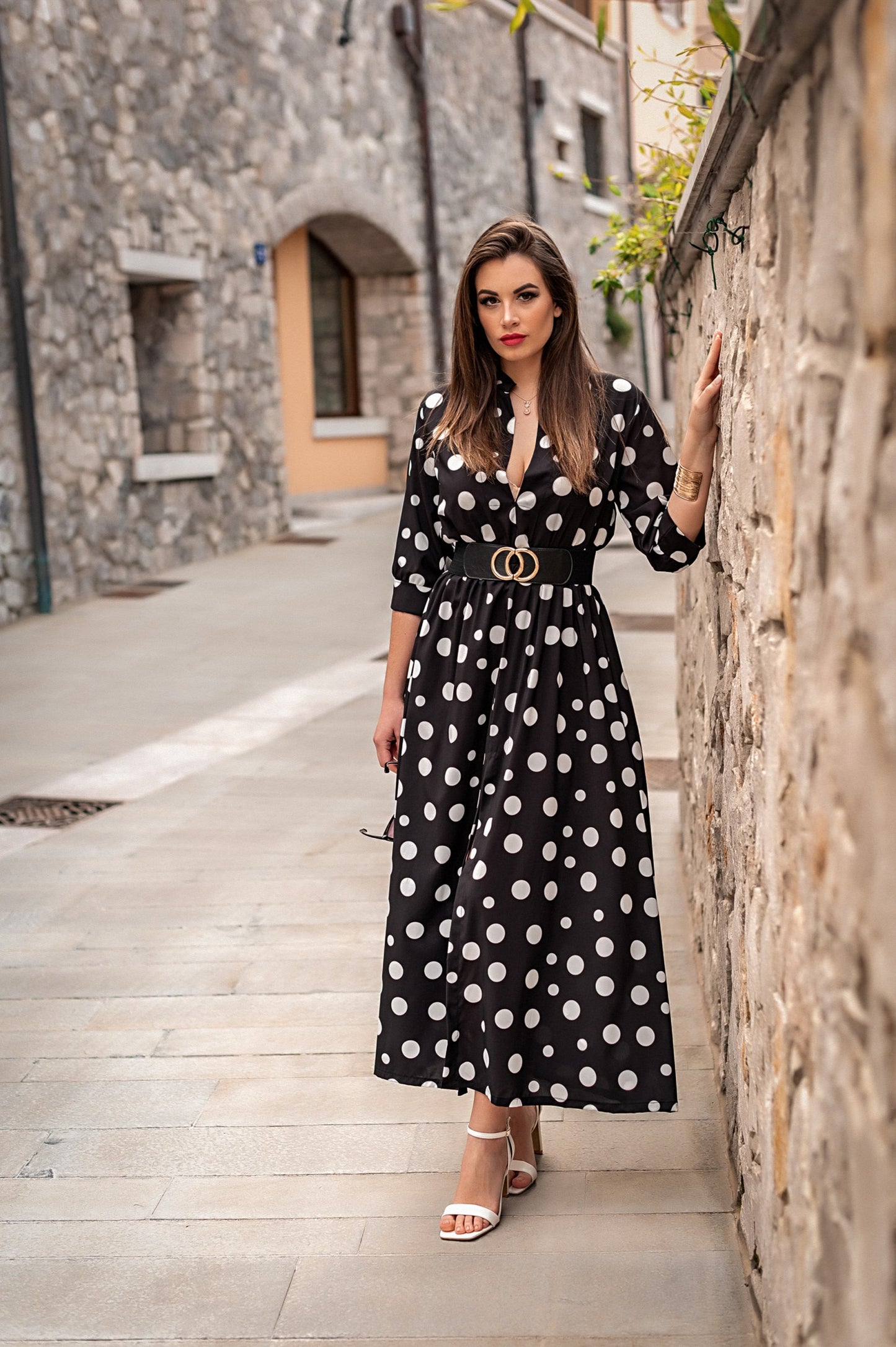 VESTITO MAXI ELEGANTE CON STAMPO MORI