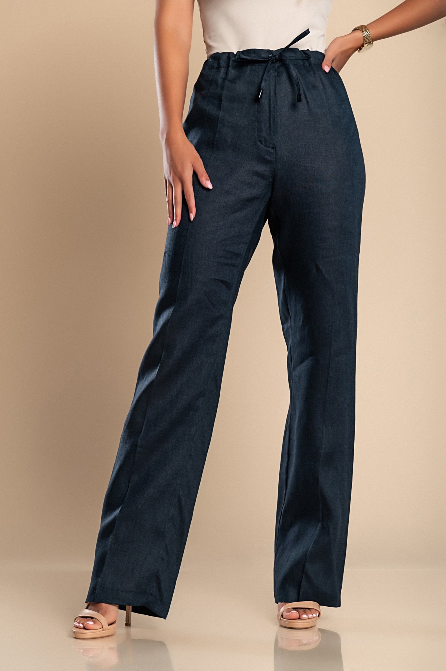 Pantaloni eleganti in lino, blu scuro