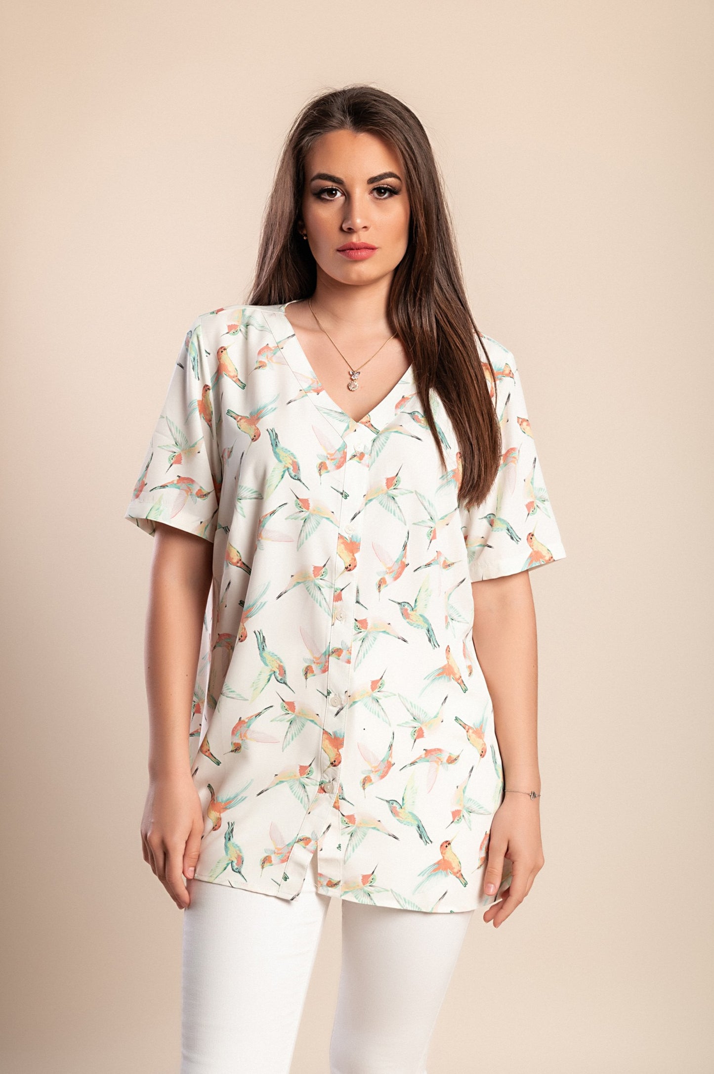 Camicetta stampata taglie forti, verde chiaro