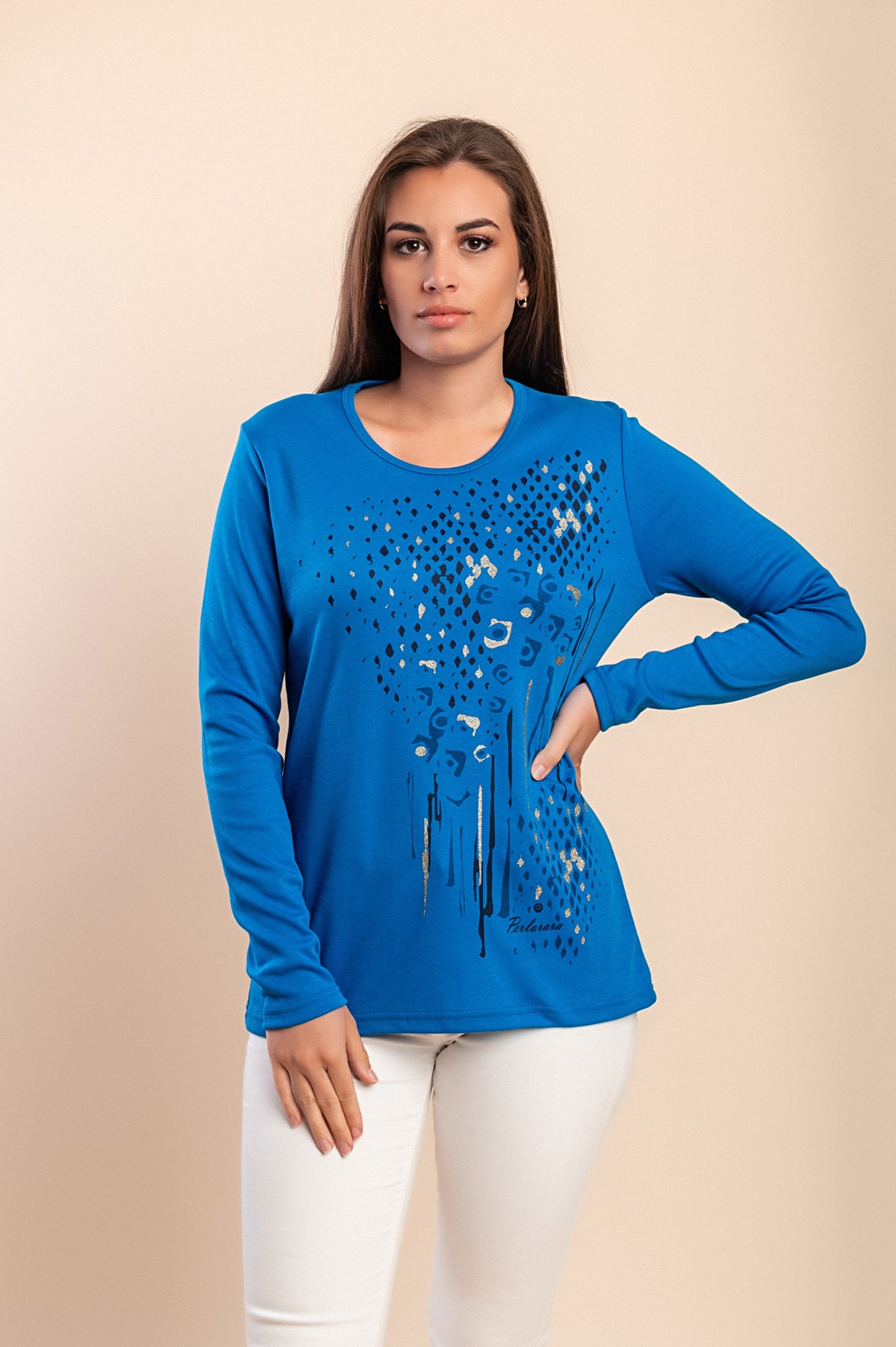 T-shirt in cotone a maniche lunghe, blu