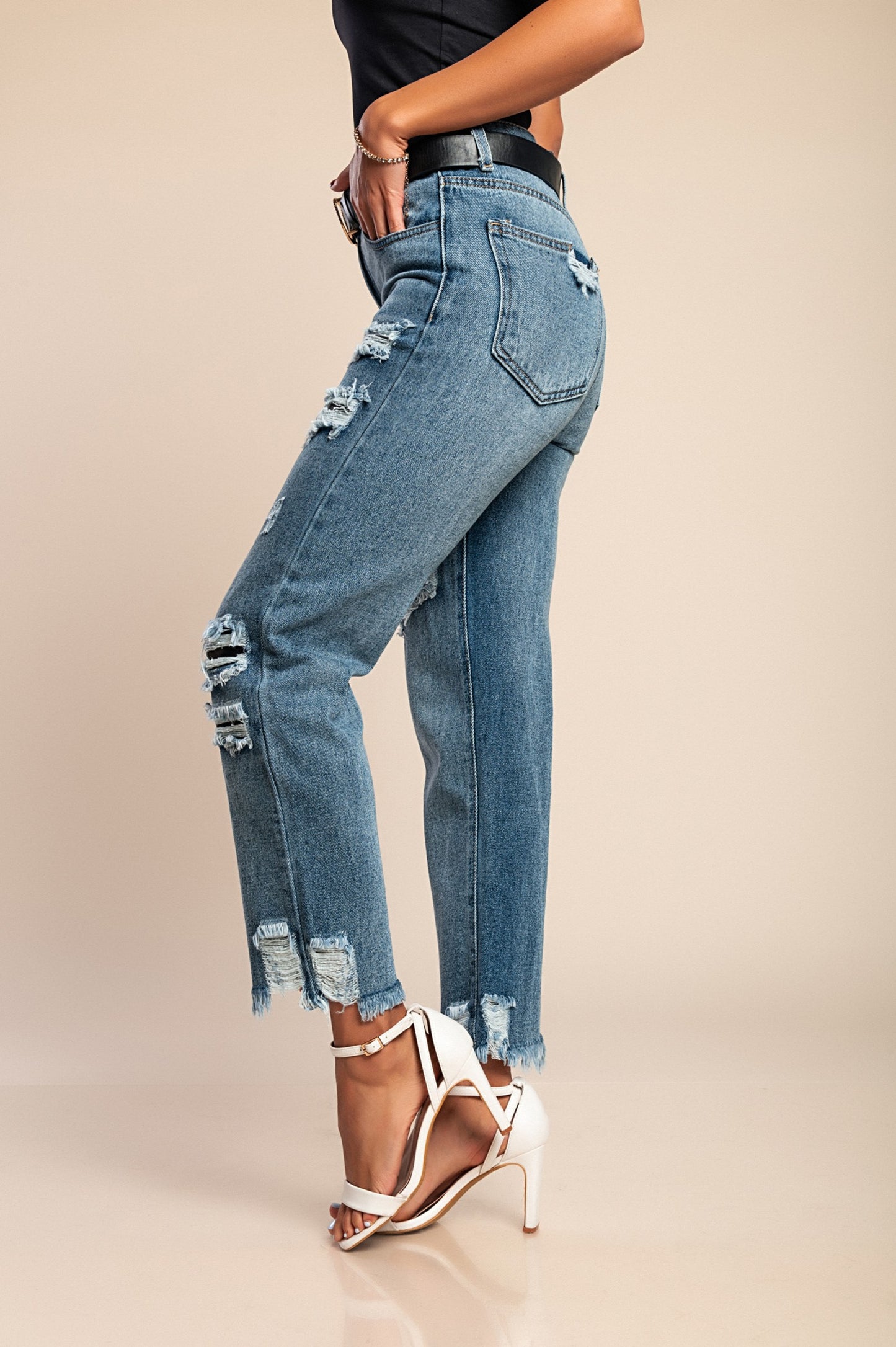 Jeans tagliati con stampa con orlo sfilacciato Alexandria, verde