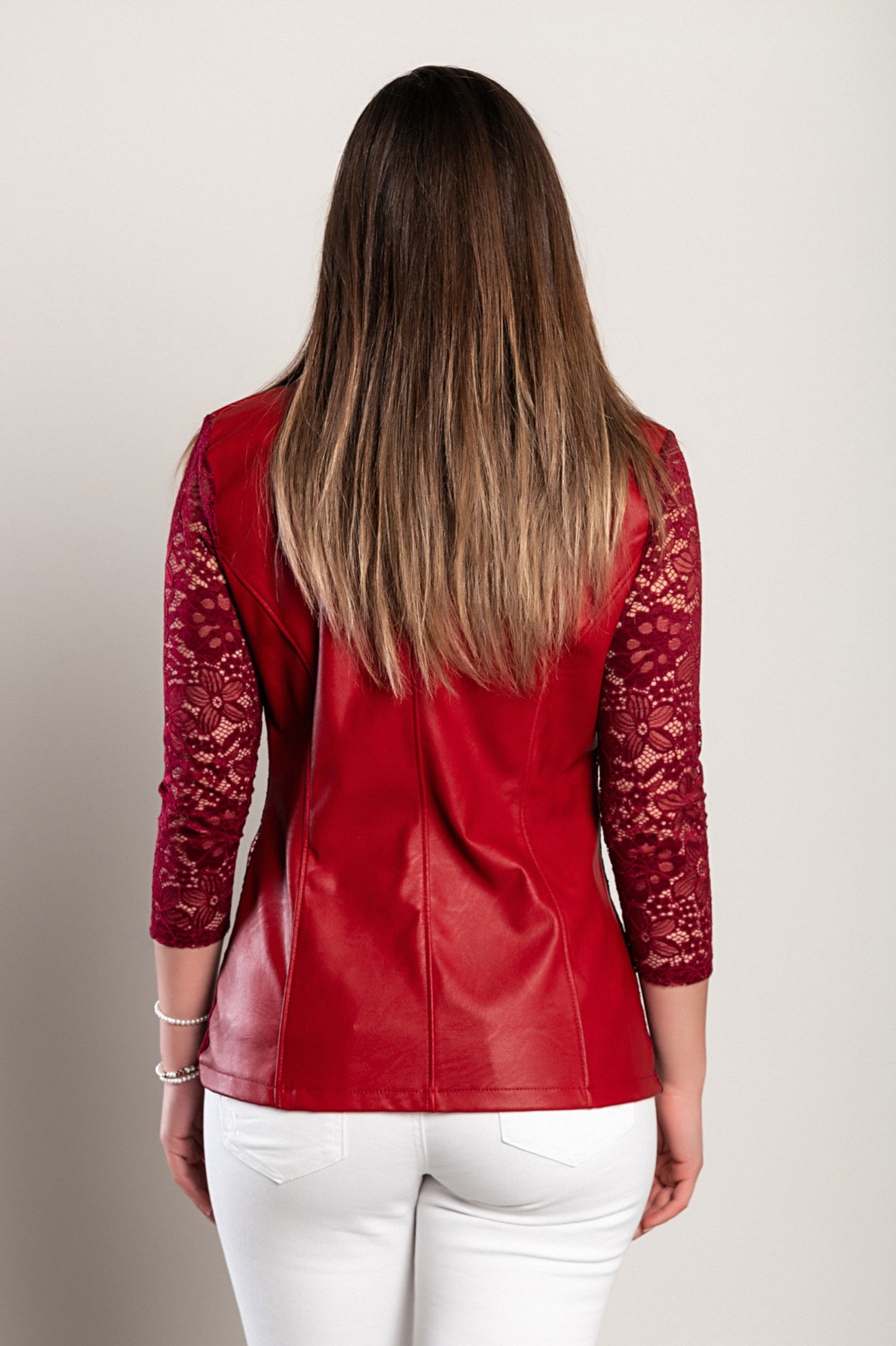 Blazer in ecopelle con inserti in pizzo traslucido Amalfi, nero