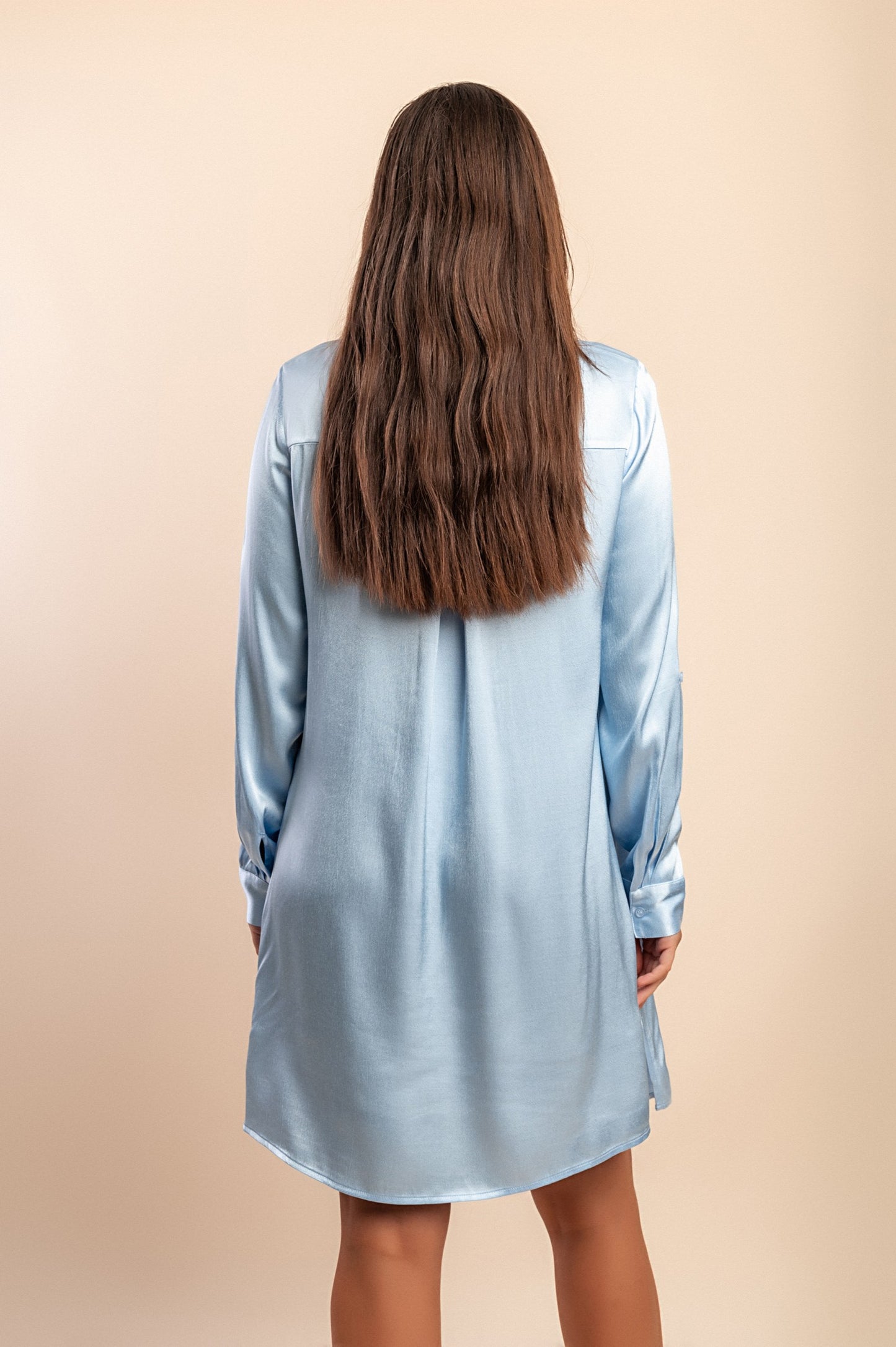 Vestito a cuore in raso effetto seta, azzurro chiaro