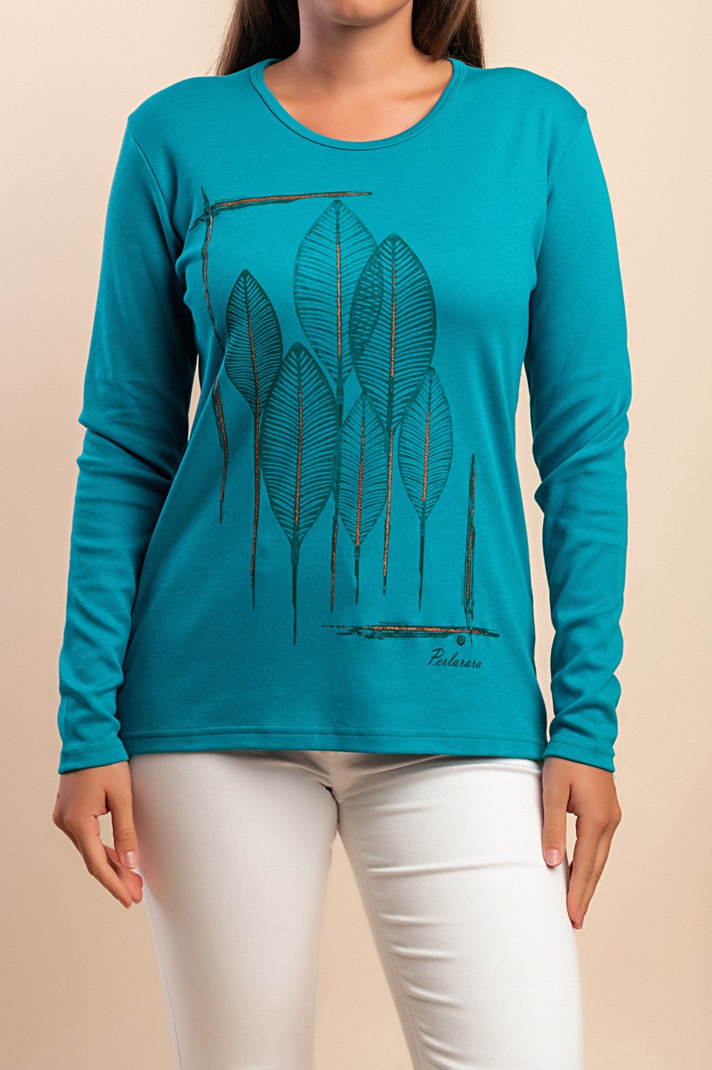 Top a maniche lunghe in cotone, menta