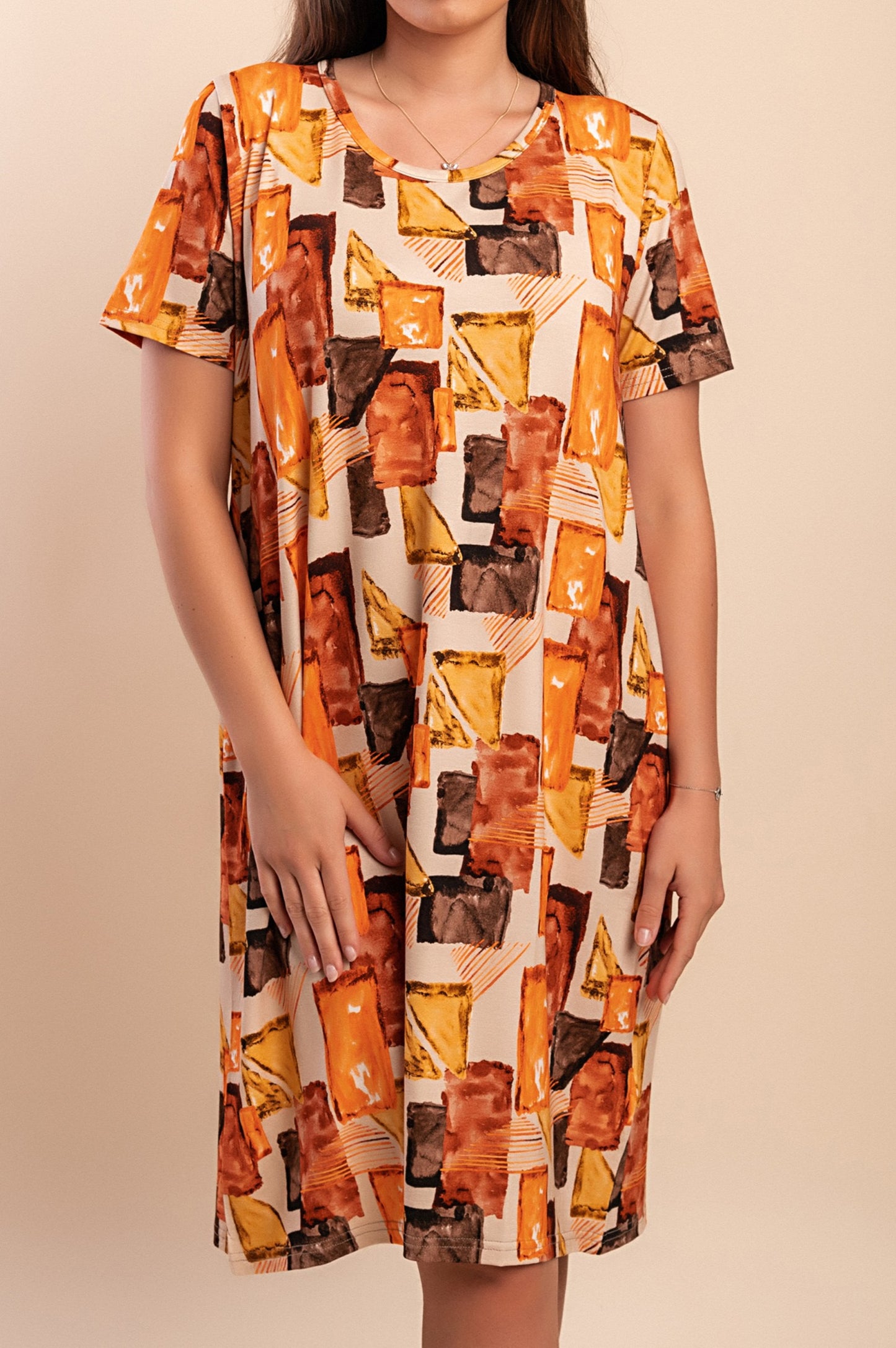 Abito midi con stampa, arancione