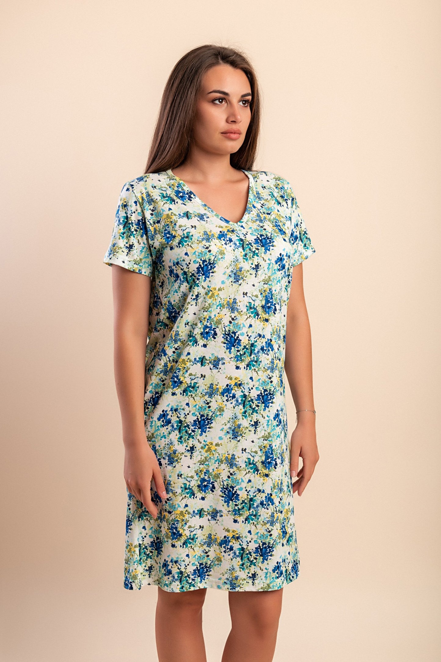 Abito midi con stampa, verde