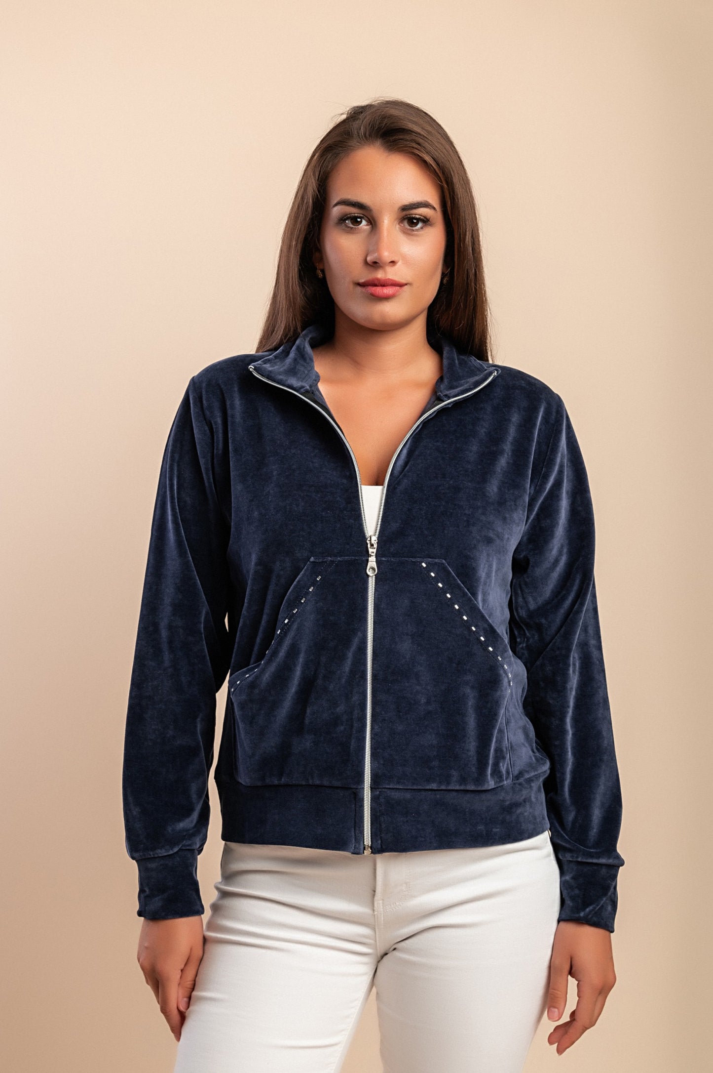 Felpa con zip in cotone e velluto sintetico, blu