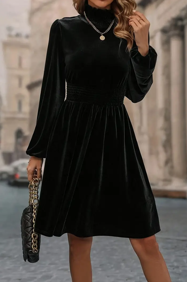 Mini abito in velluto sintetico, nero