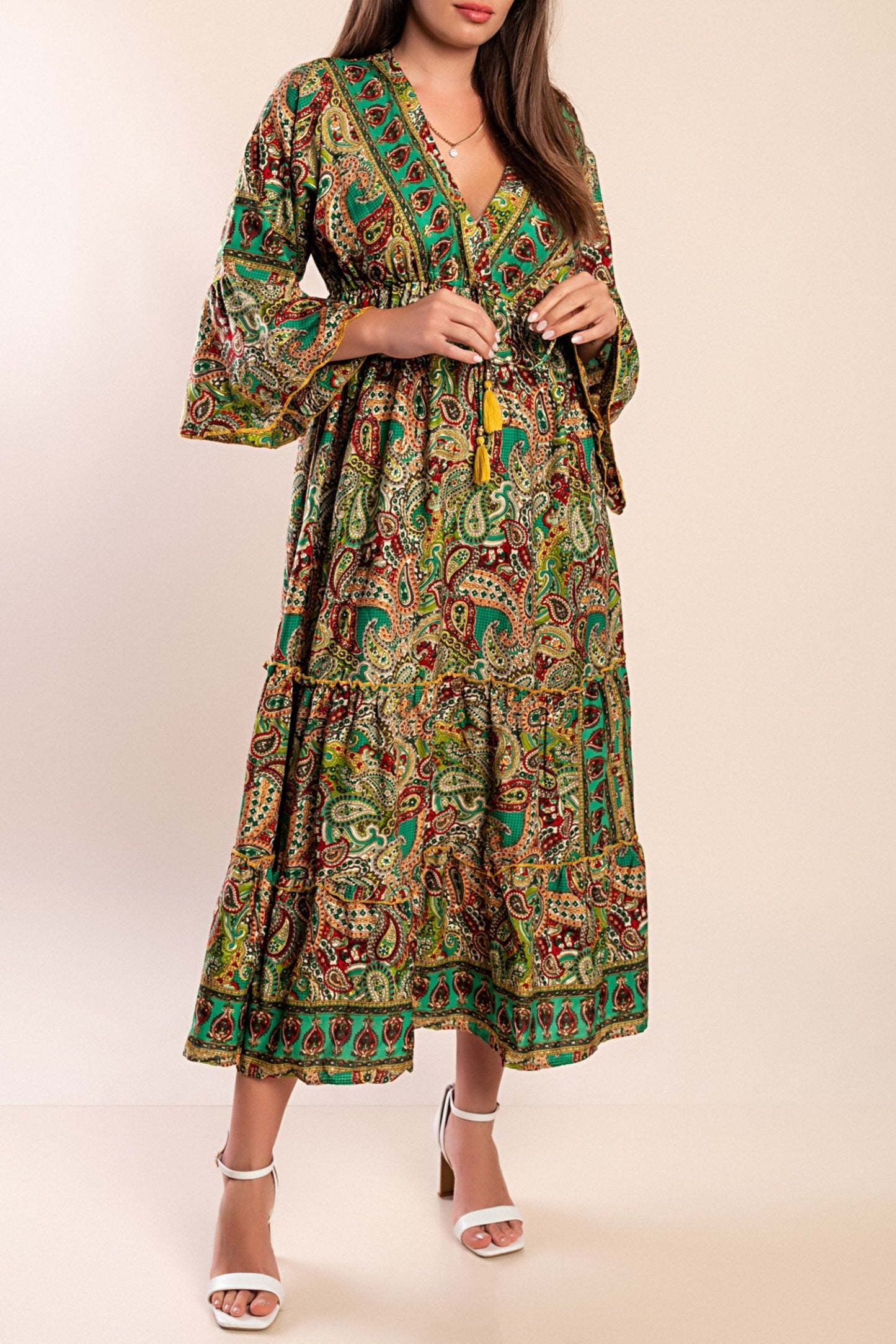 Abito maxi con stampa, blu