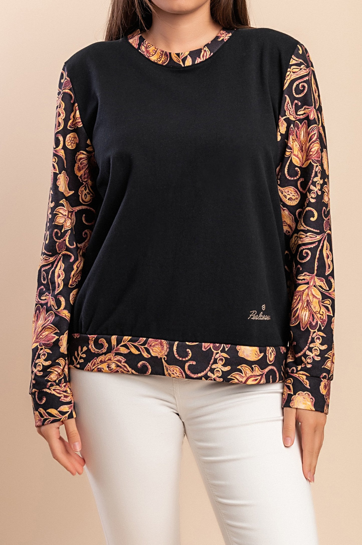 Maglia a maniche lunghe con stampa, nera