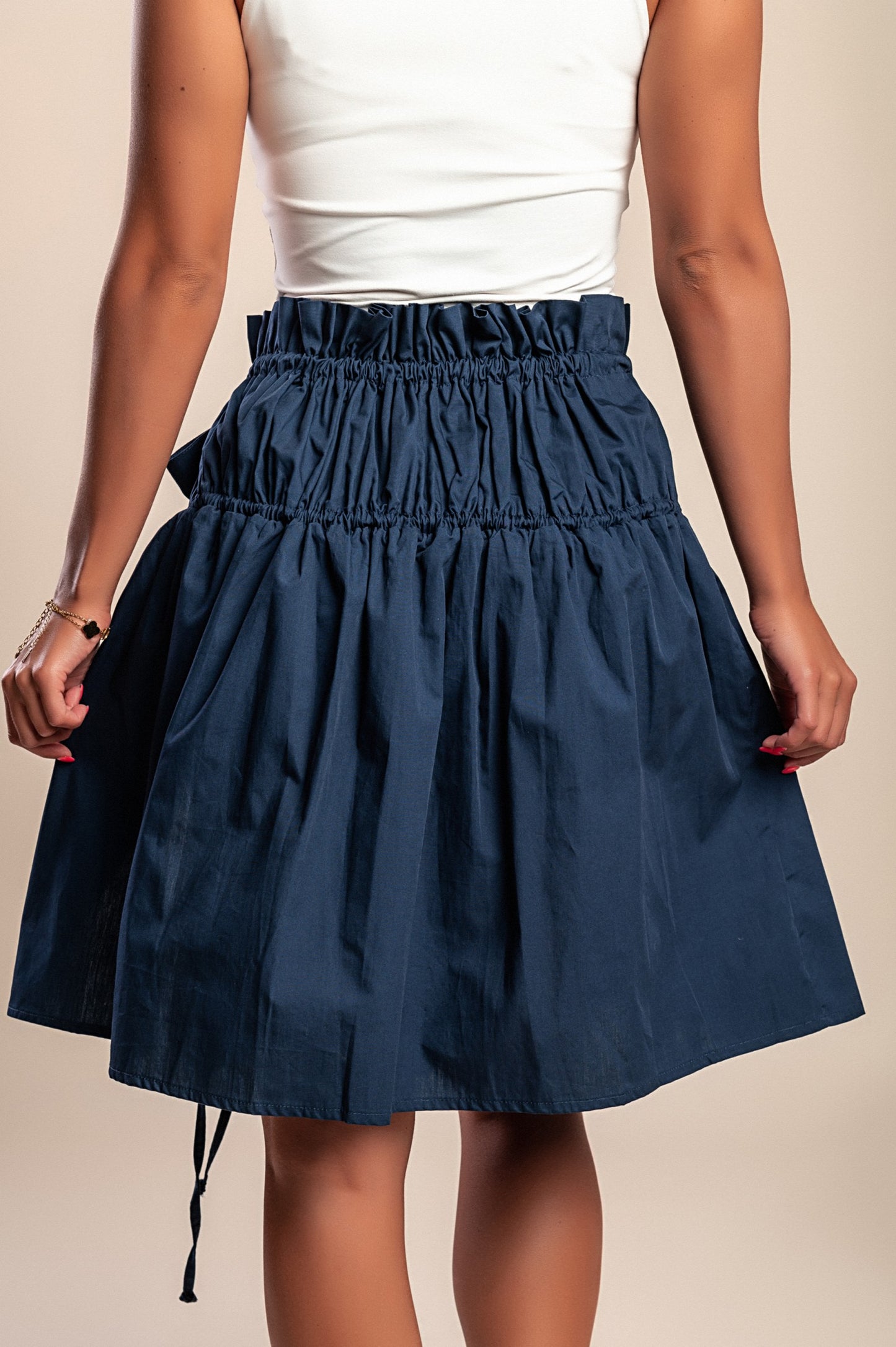 Gonna in cotone con spacco, blu scuro