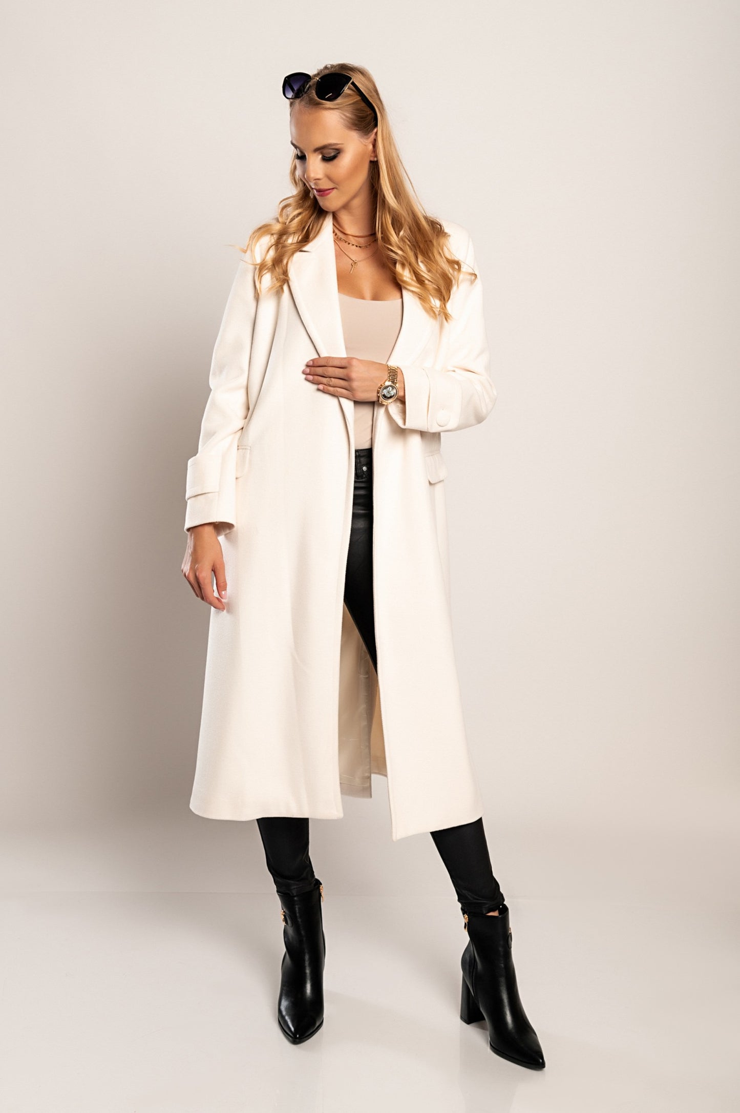 Cappotto lungo elegante Canossa, panna