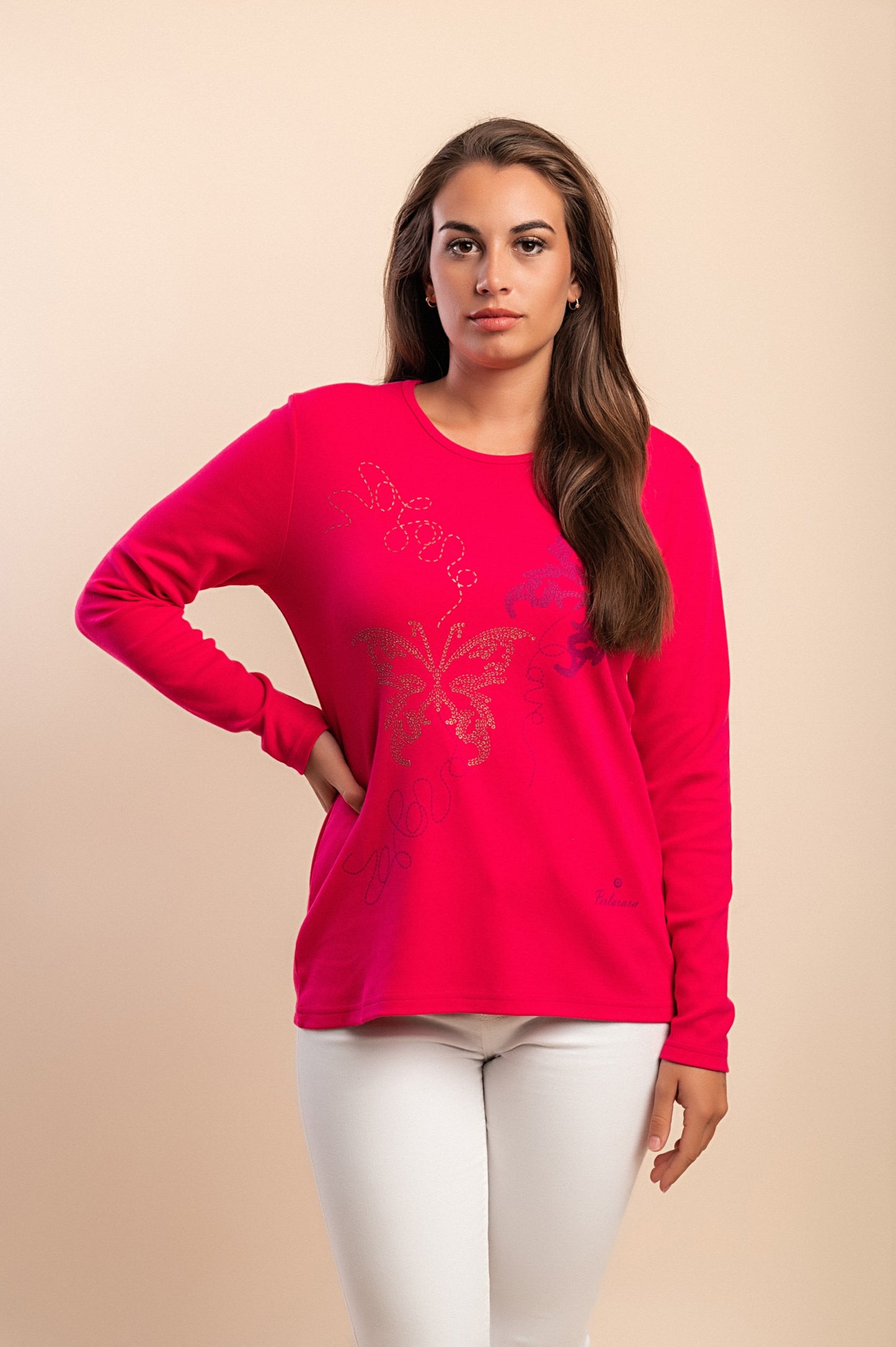 Maglia in cotone a maniche lunghe, rosa