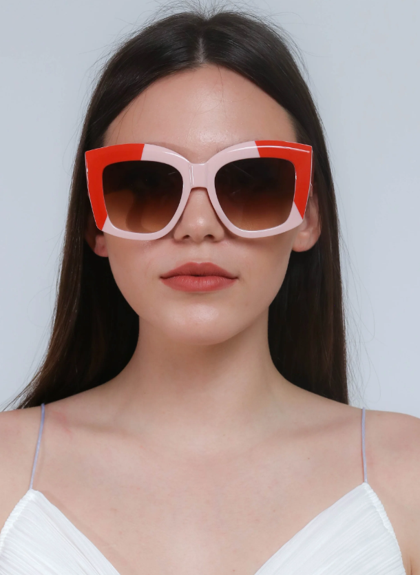 Occhiali da sole in combinazione bicolore, ART2174, rosso-rosa
