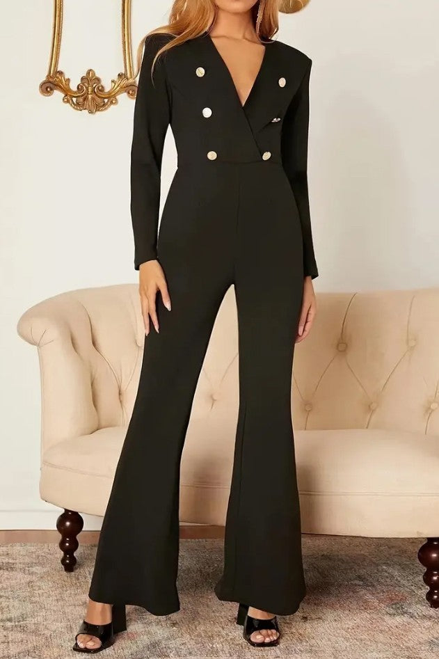 Tuta elegante con bottoni decorativi, nera