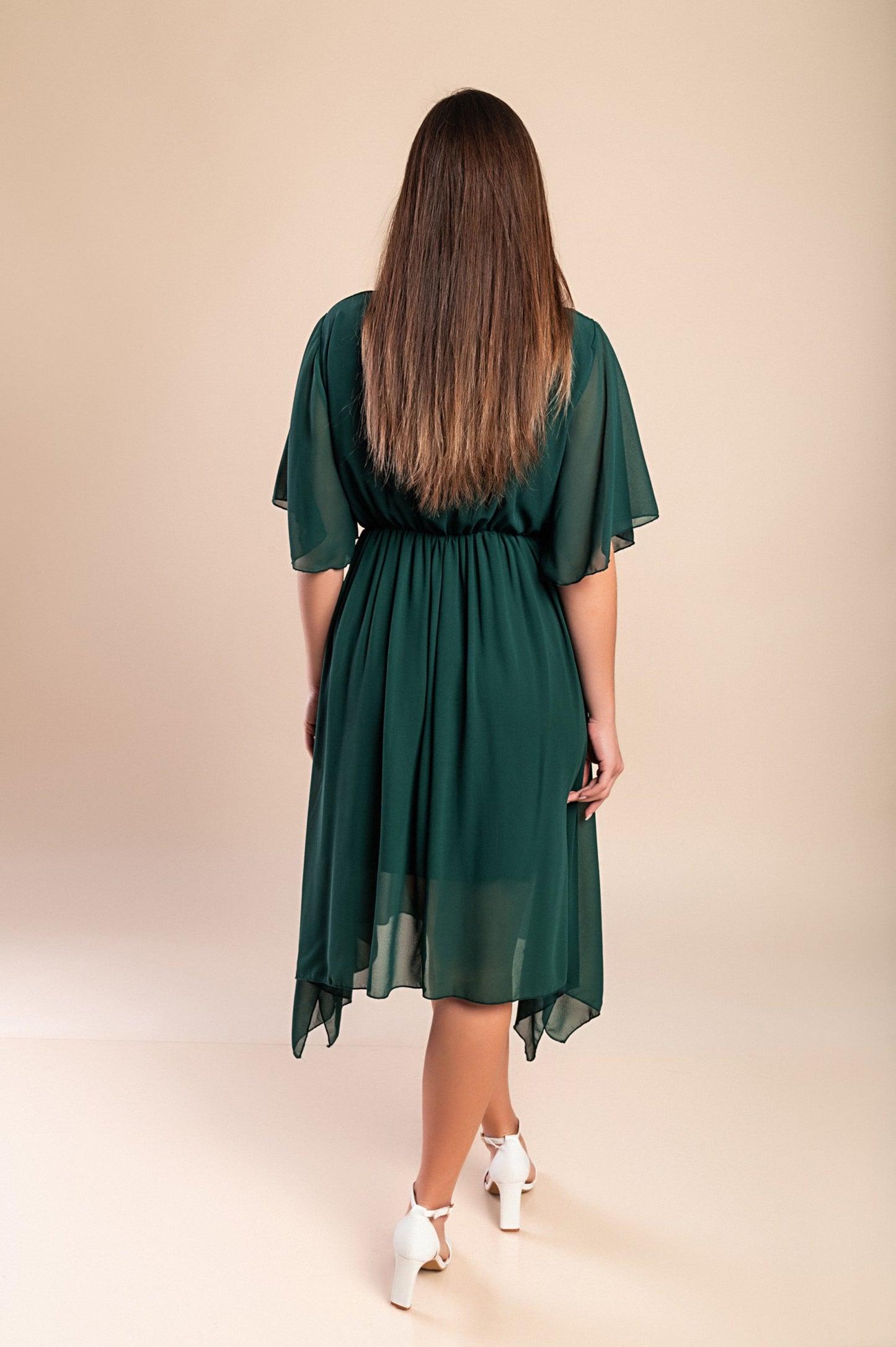 Abito midi lungo asimmetrico, verde scuro