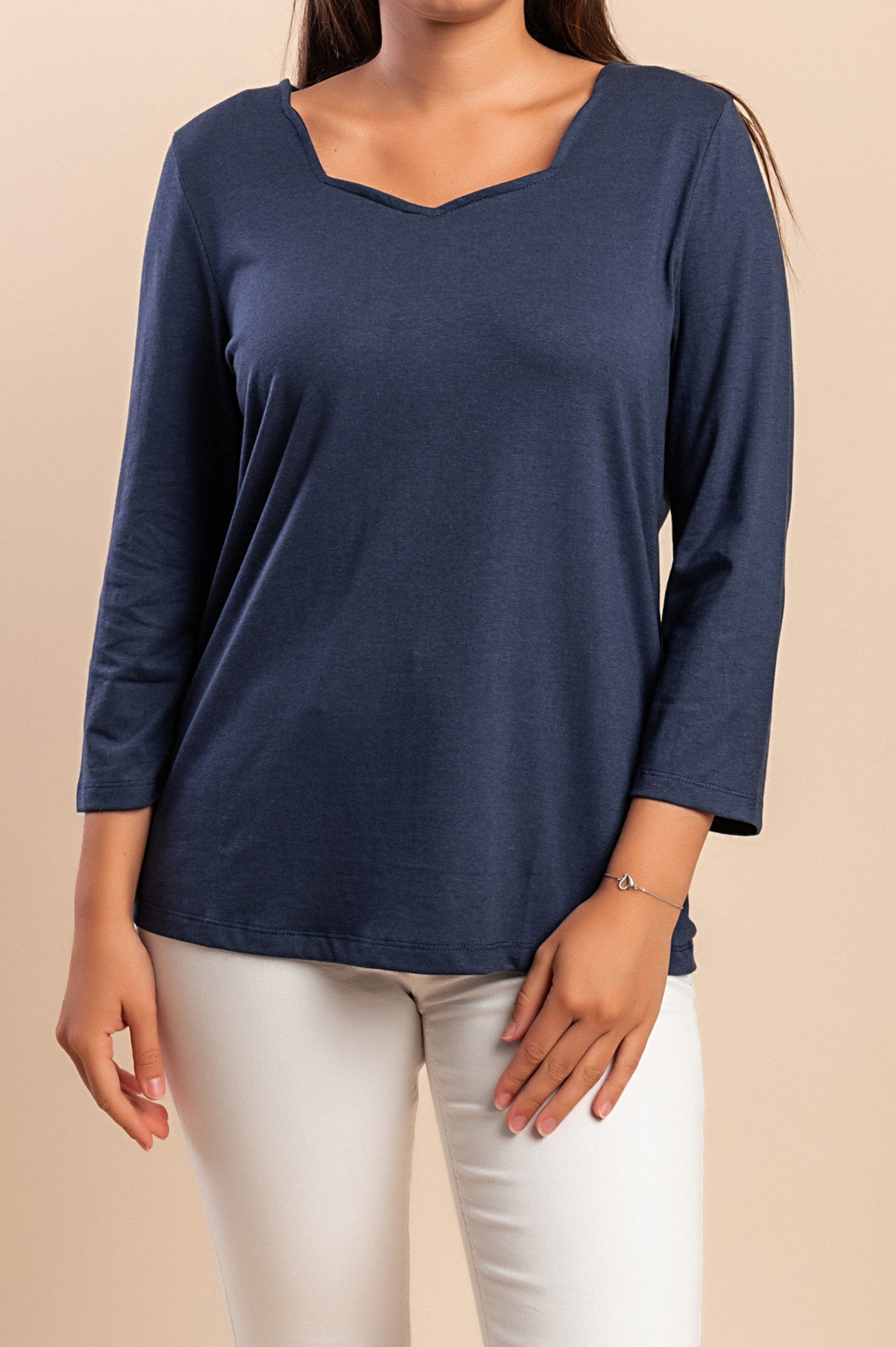Top con maniche a 3/4, blu scuro