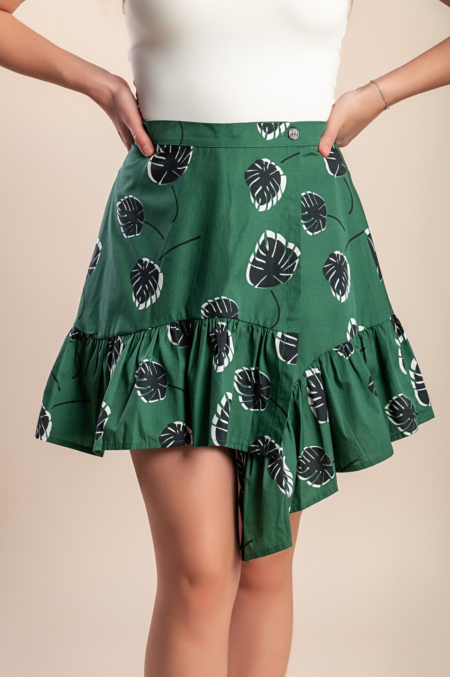 Minigonna in cotone stampato, verde