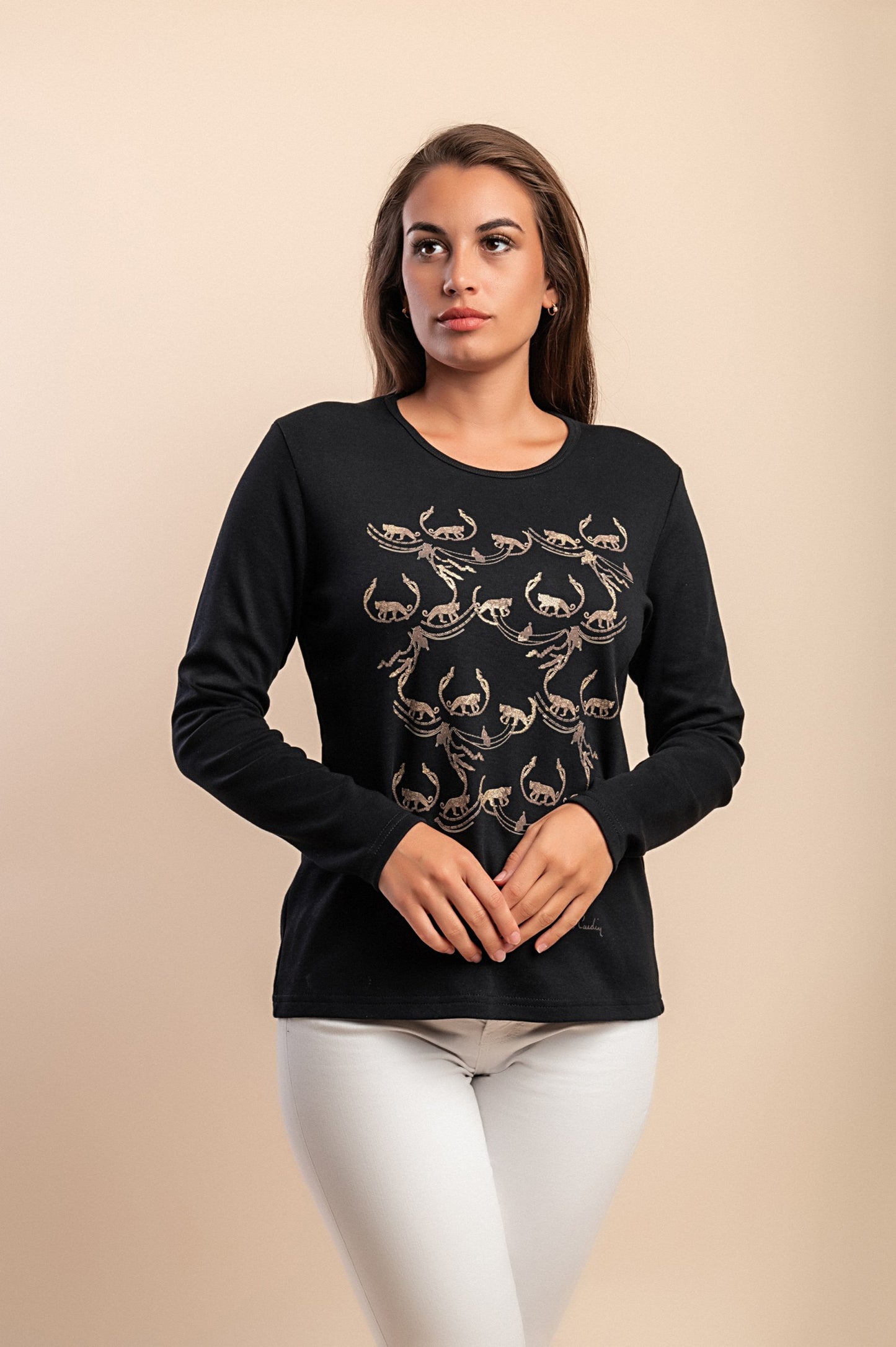 Maglia in cotone a maniche lunghe, nera