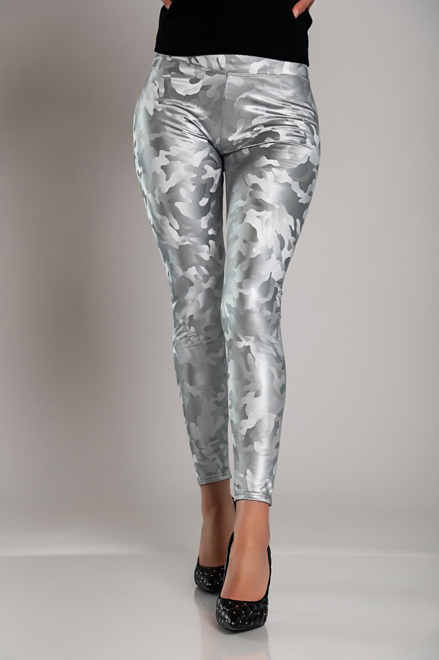 Leggings con fodera e vita ampia, colore argento