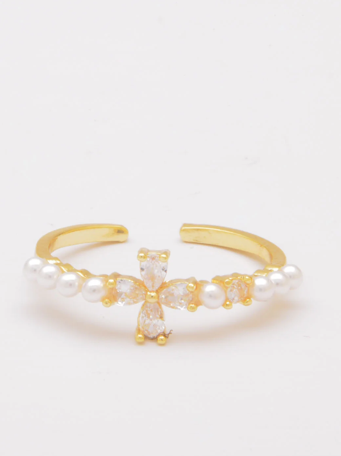 Anello con perle finte, ART569, colore oro