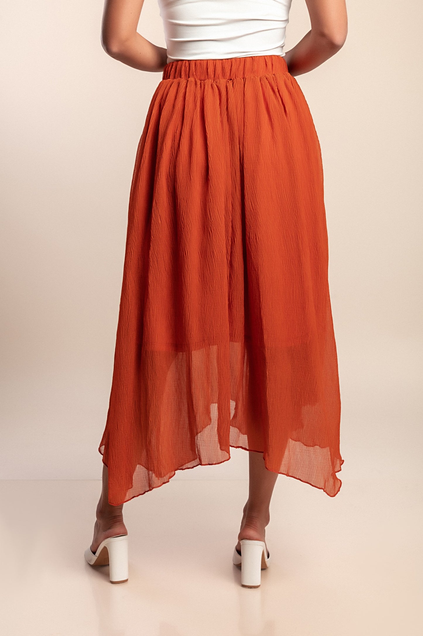 Gonna midi con elastico in vita, mattone