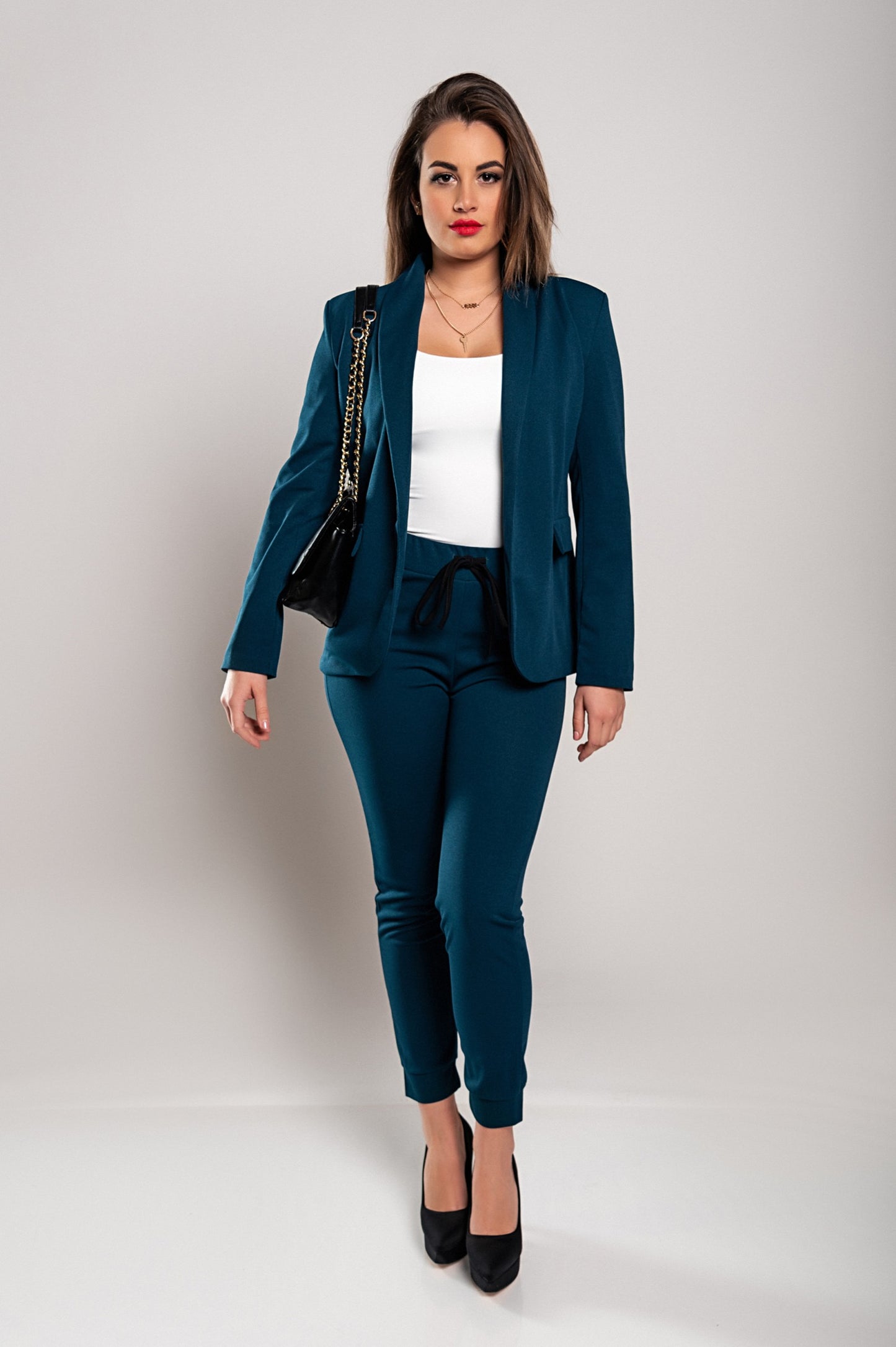 Completo di pantaloni e blazer elegante senza lettere Estrena, nero-nero