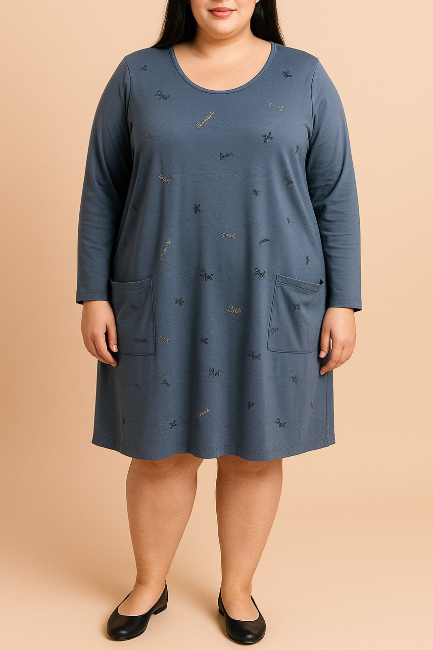 Abito in cotone taglie forti, blu