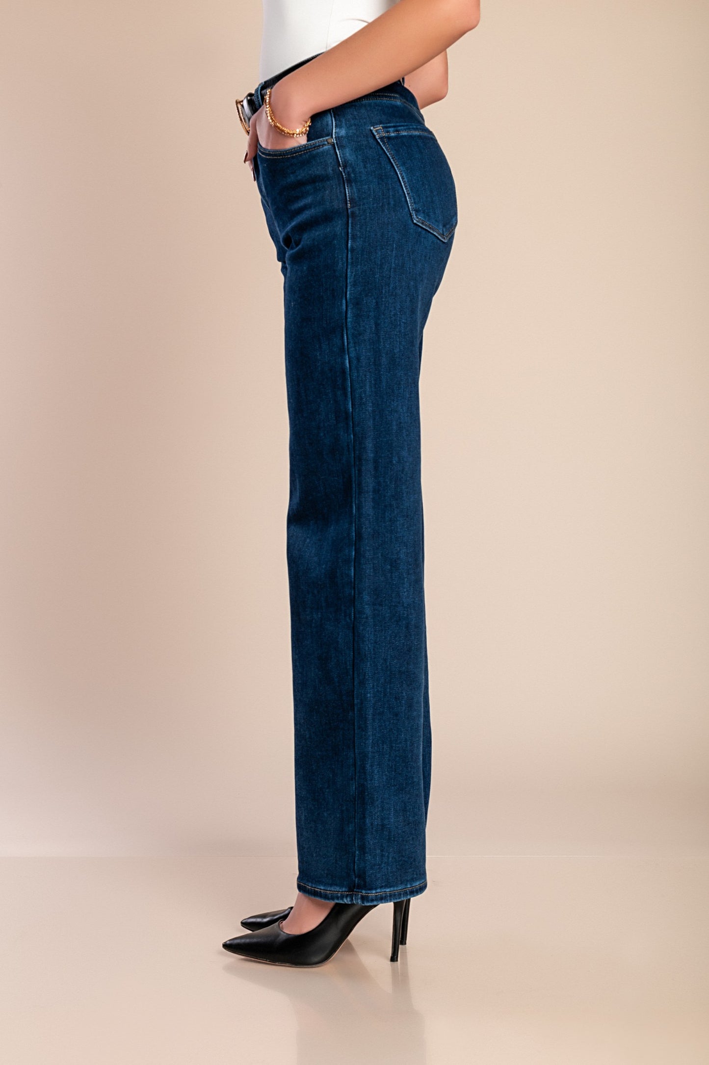 Jeans termici con gamba dritta, blu scuro