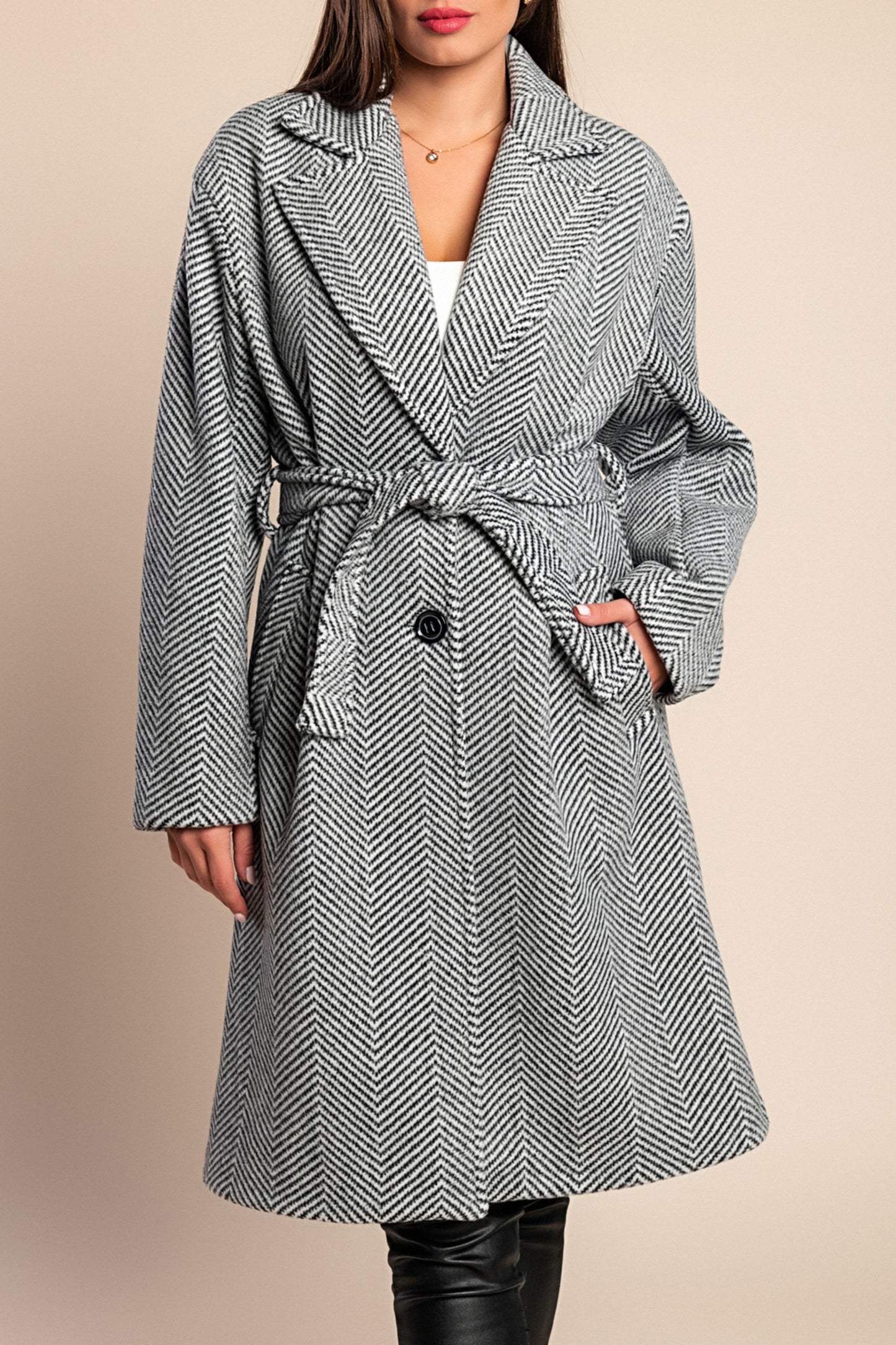 Elegante cappotto abbottonato, grigio chiaro