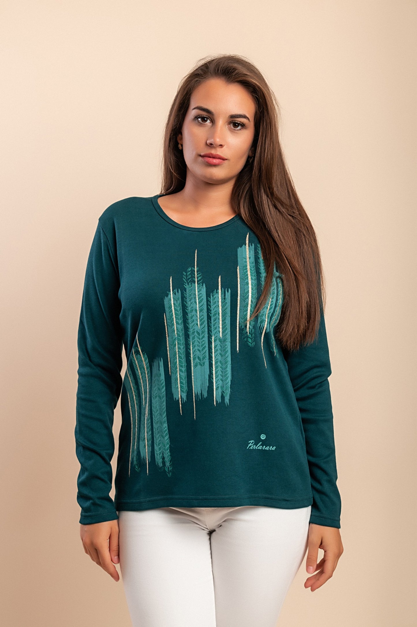 Maglia in cotone a maniche lunghe, verde